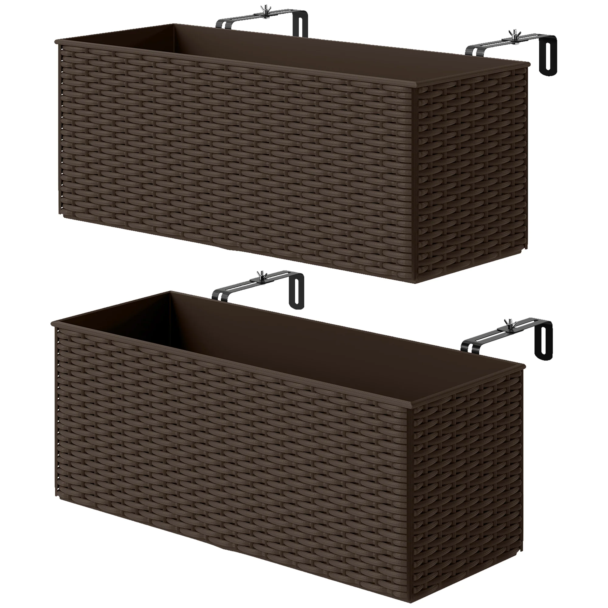 2 Pack 20 Inch Hanging Flower Pots, Railing Planter Box for Fence, Garden, Rattan Look, Brown - Image 12