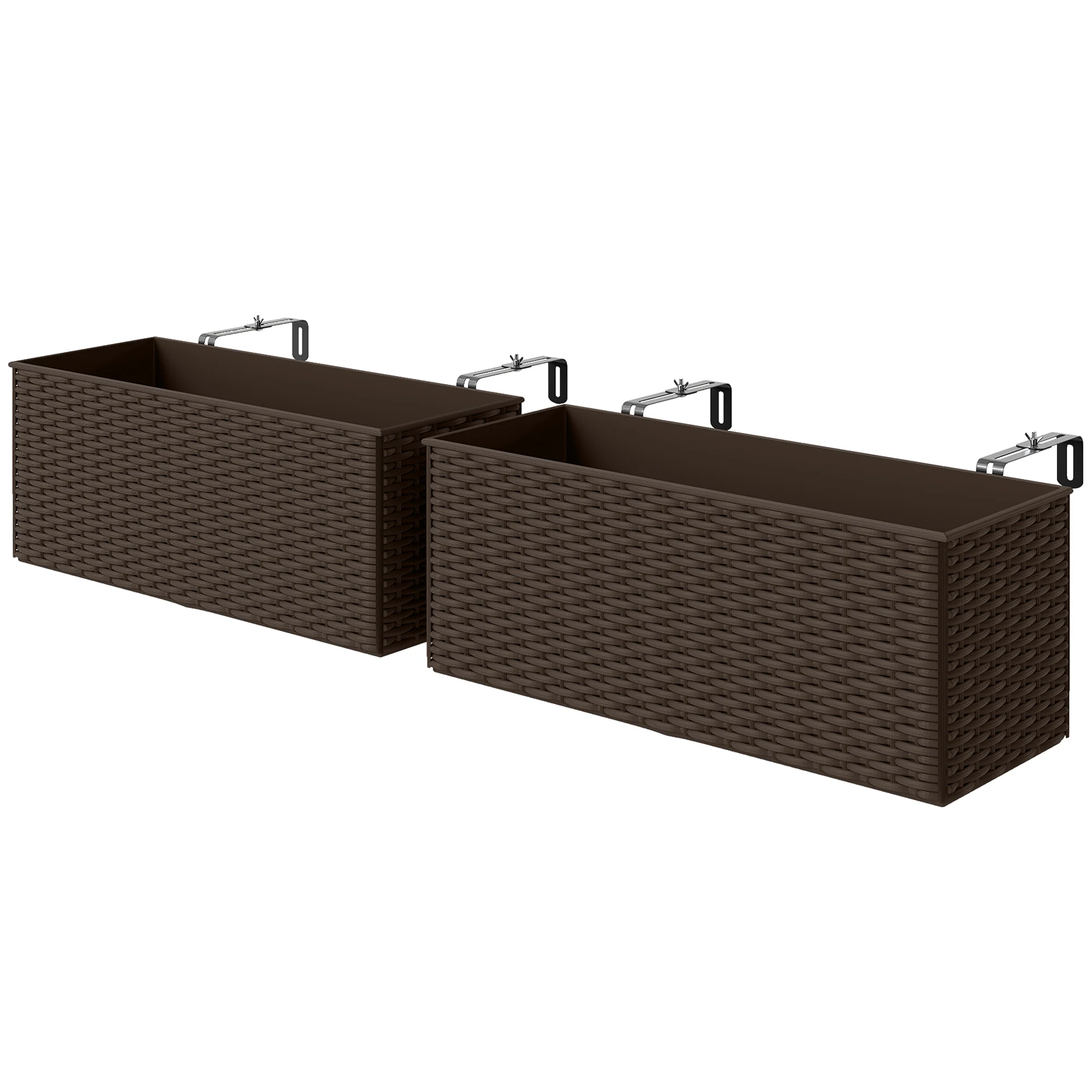 2 Pack 20 Inch Hanging Flower Pots, Railing Planter Box for Fence, Garden, Rattan Look, Brown - Image 2