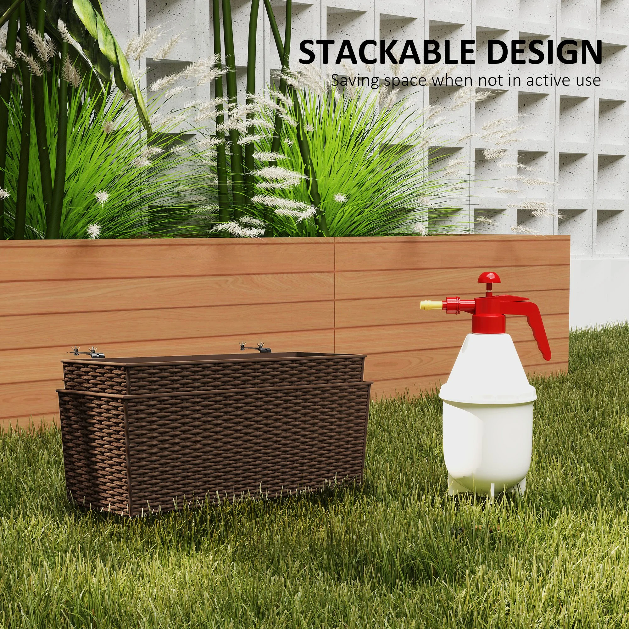 2 Pack 20 Inch Hanging Flower Pots, Railing Planter Box for Fence, Garden, Rattan Look, Brown - Image 7