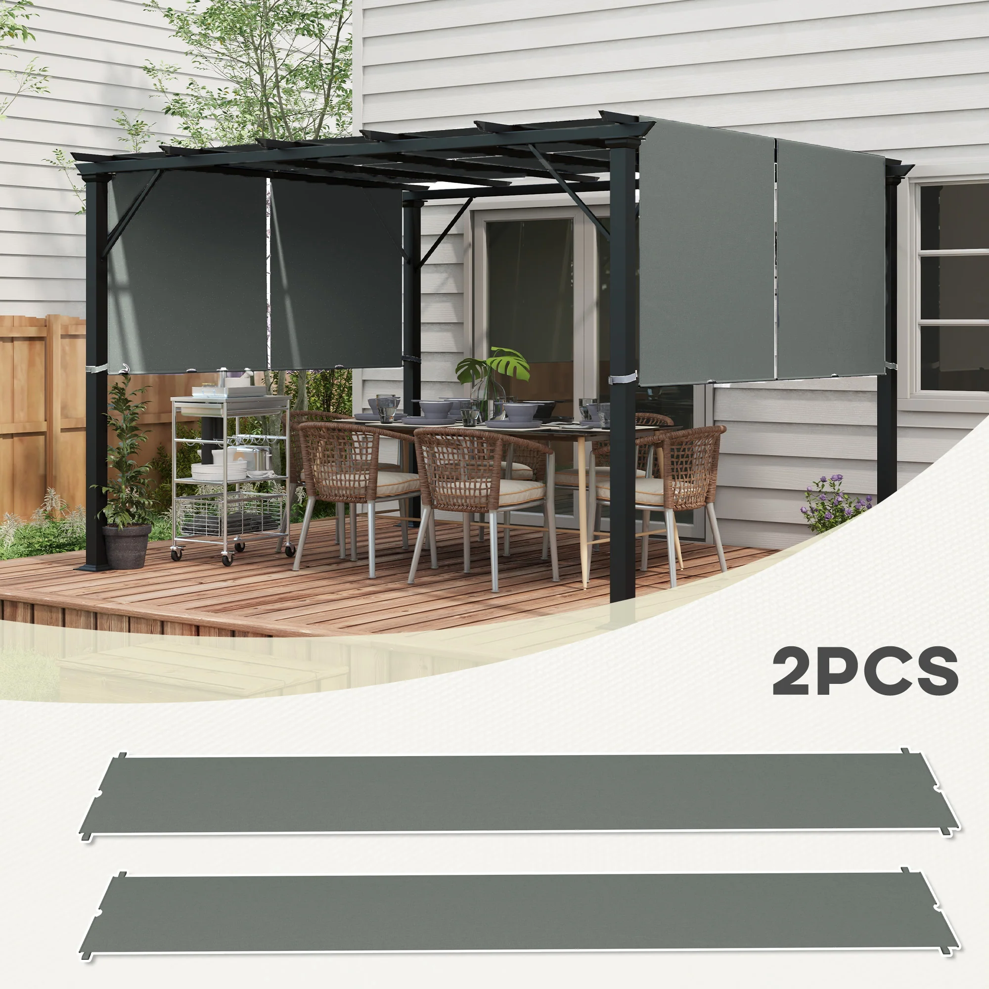 2-Pack 16' x 4' UV-Blocking Pergola Shade Covers, for 10 x 10ft Pergola, Dark Grey - Image 6