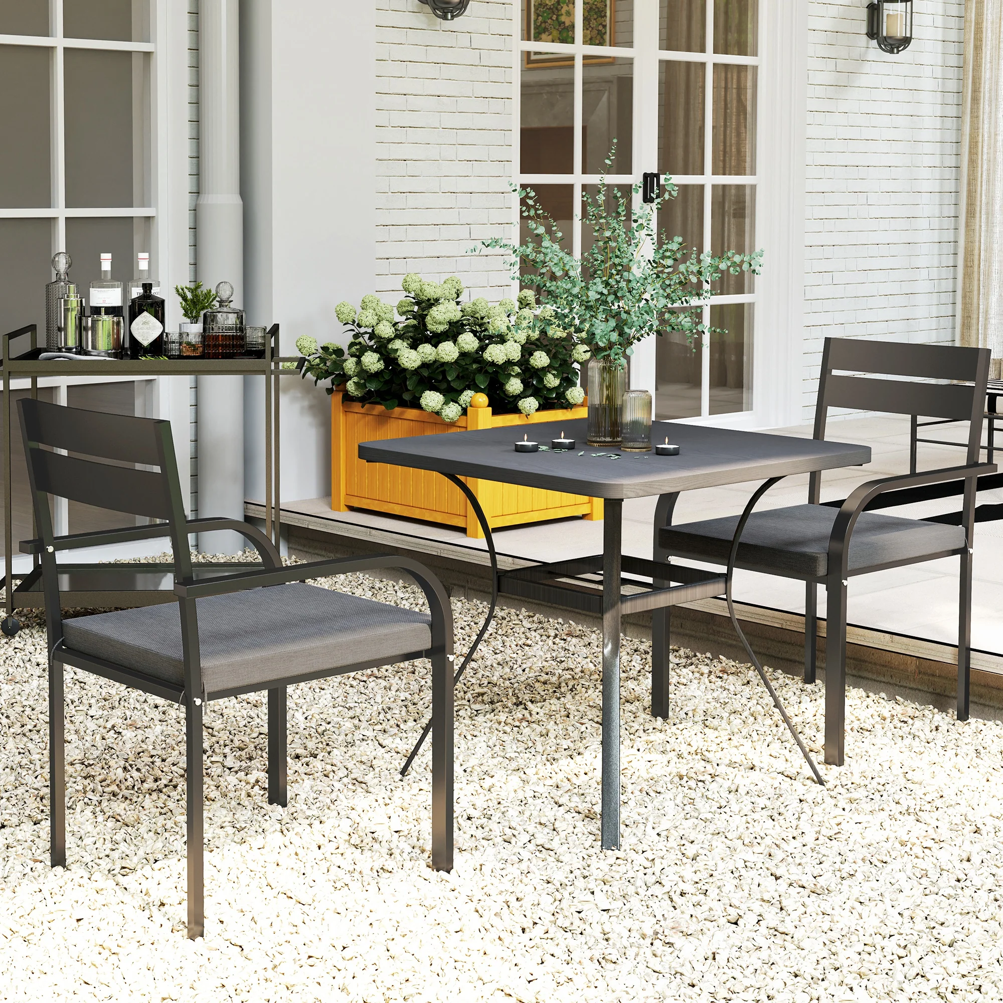 2 Piece Outdoor Dining Chairs w/ Aluminum Frame & Soft Cushion for Deck & Poolside, Grey - Image 10