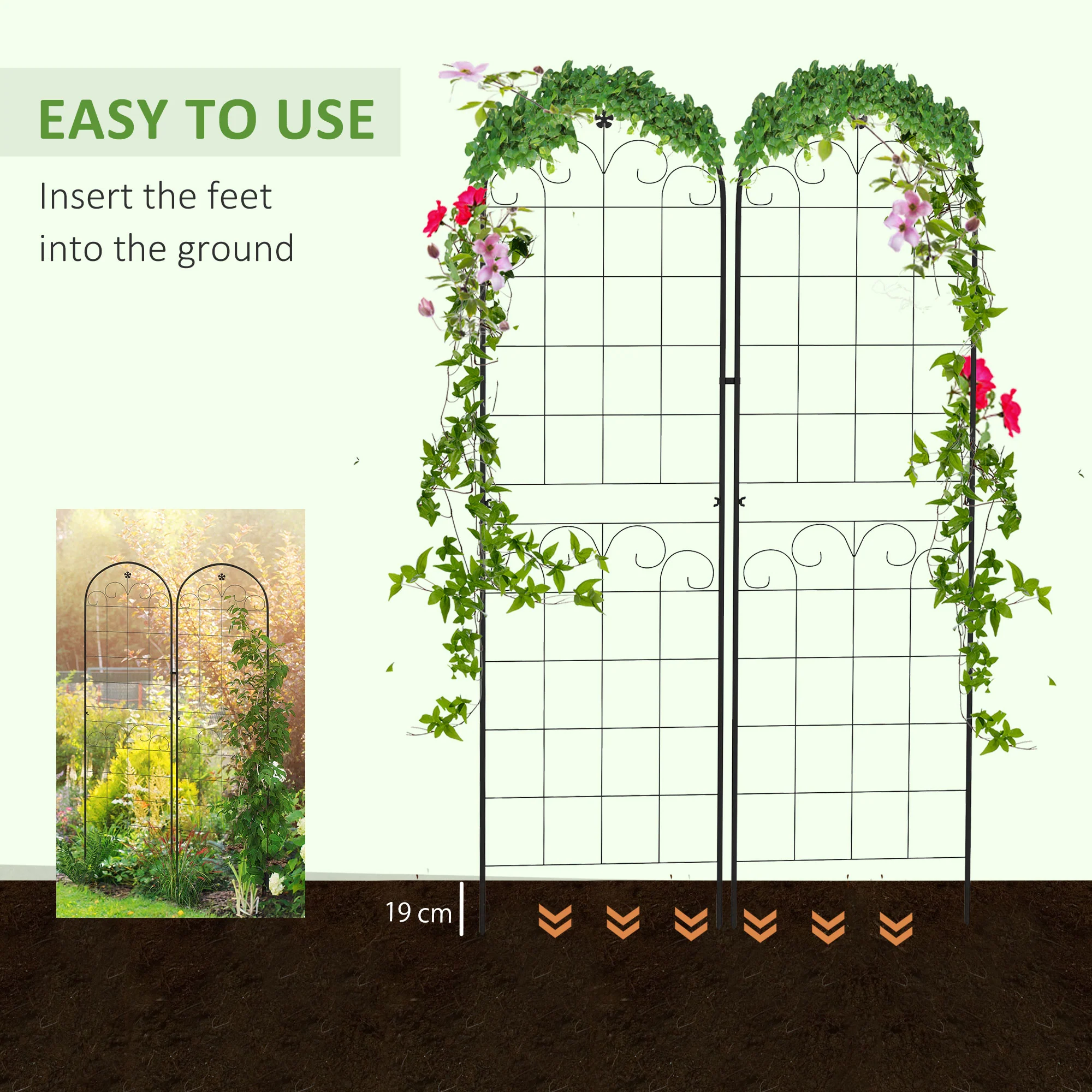 2 Pack 71" x 20" Metal Garden Trellis for Climbing Plants with Lace Design - Image 7