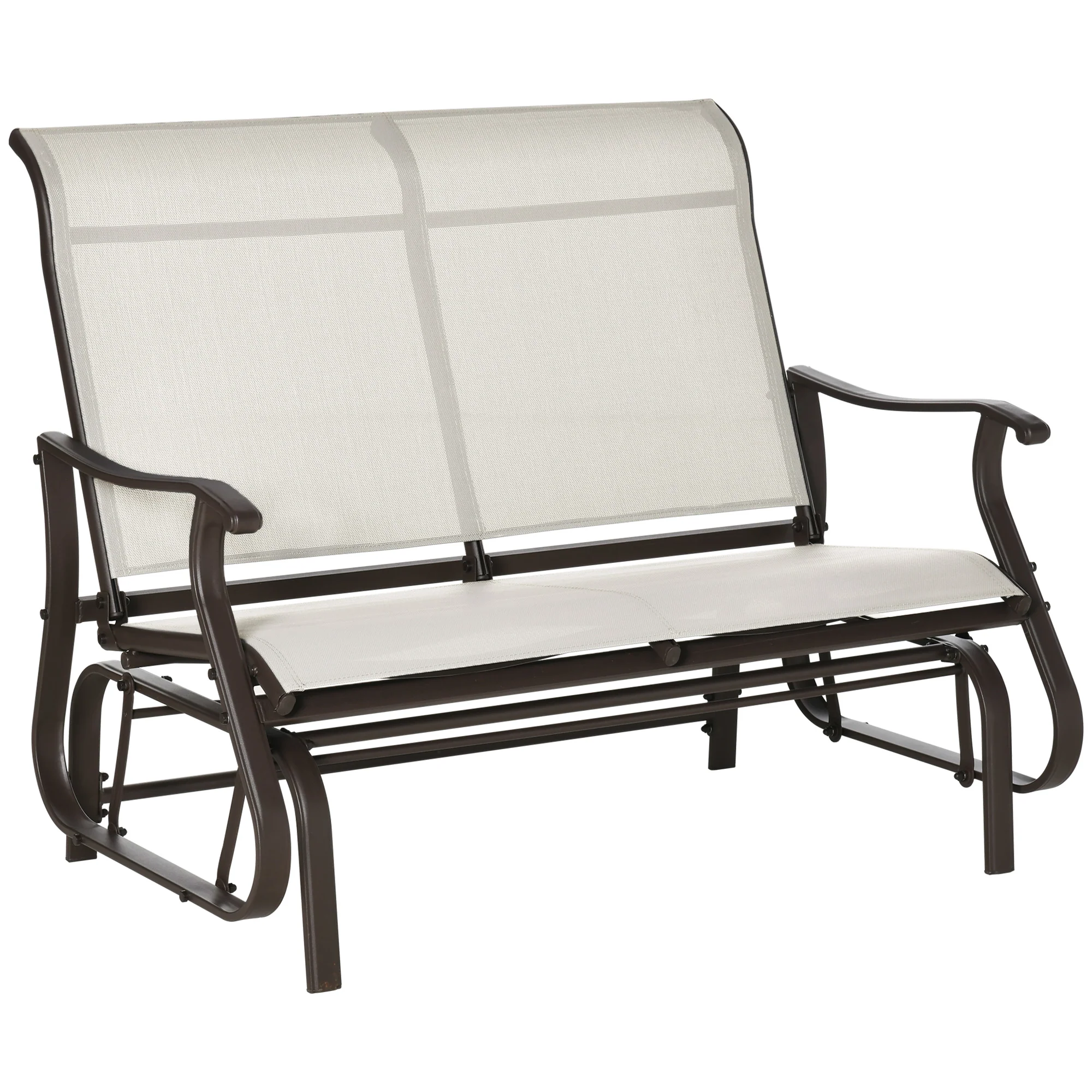 Garden Double Gliding Armchair w/ Mesh Seat and Backrest for Outdoor, Backyard, Cream White - Image 12