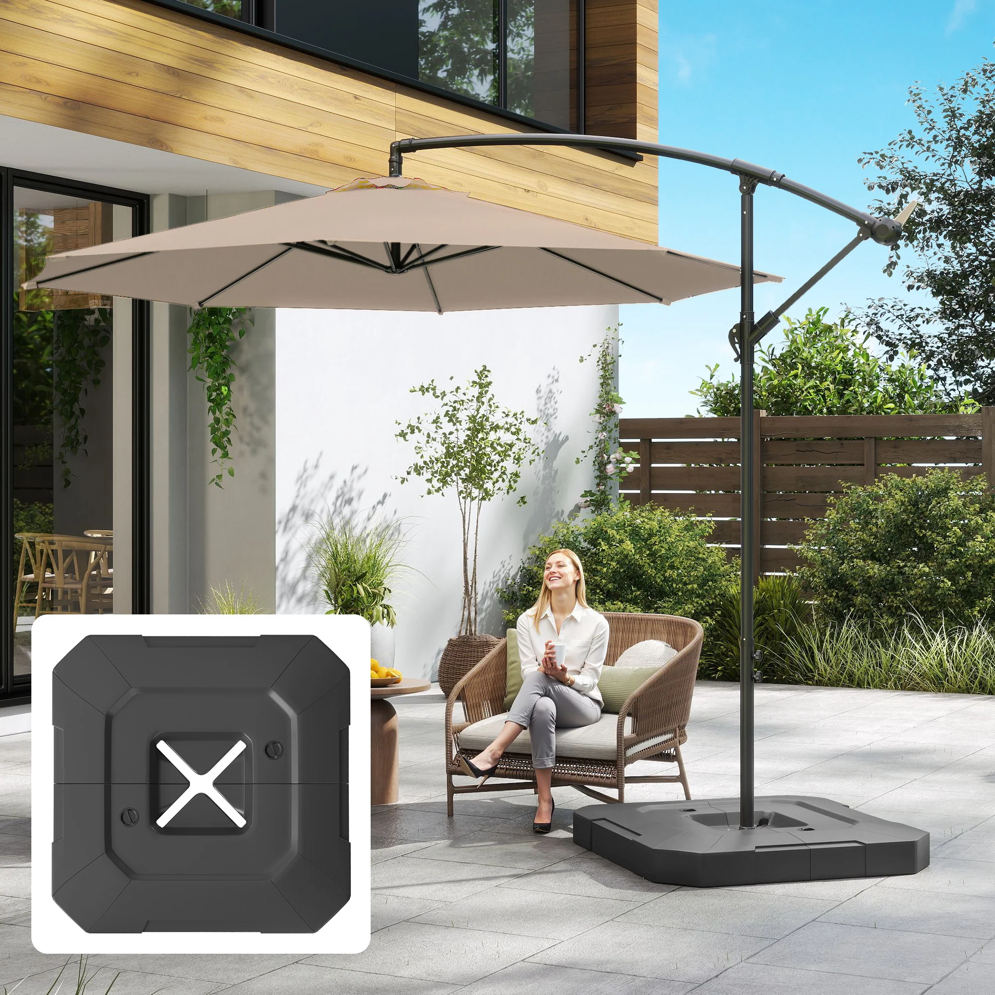 2-Piece Cantilever Offset Patio Umbrella Base Weight Set, 231 lb Heavy Duty Fillable Outdoor Offset Umbrella Weights with Easy-Fill Spouts for Water or Sand for Garden, Backyard, Black - Image 4