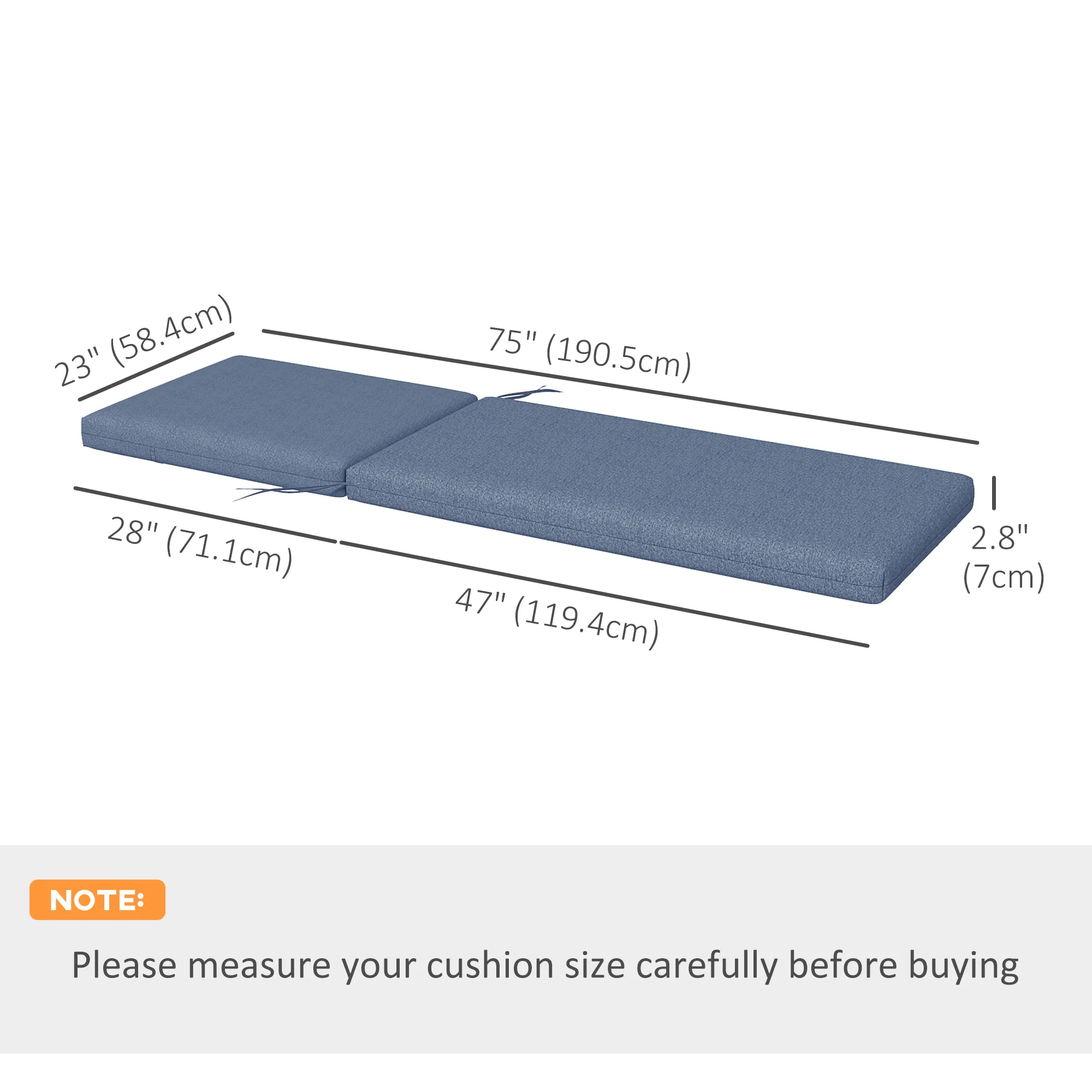 2-Piece Patio Chair Cushion Pillows Replacement, Back & Seat Cushions Set with Ties, Blue - Image 5