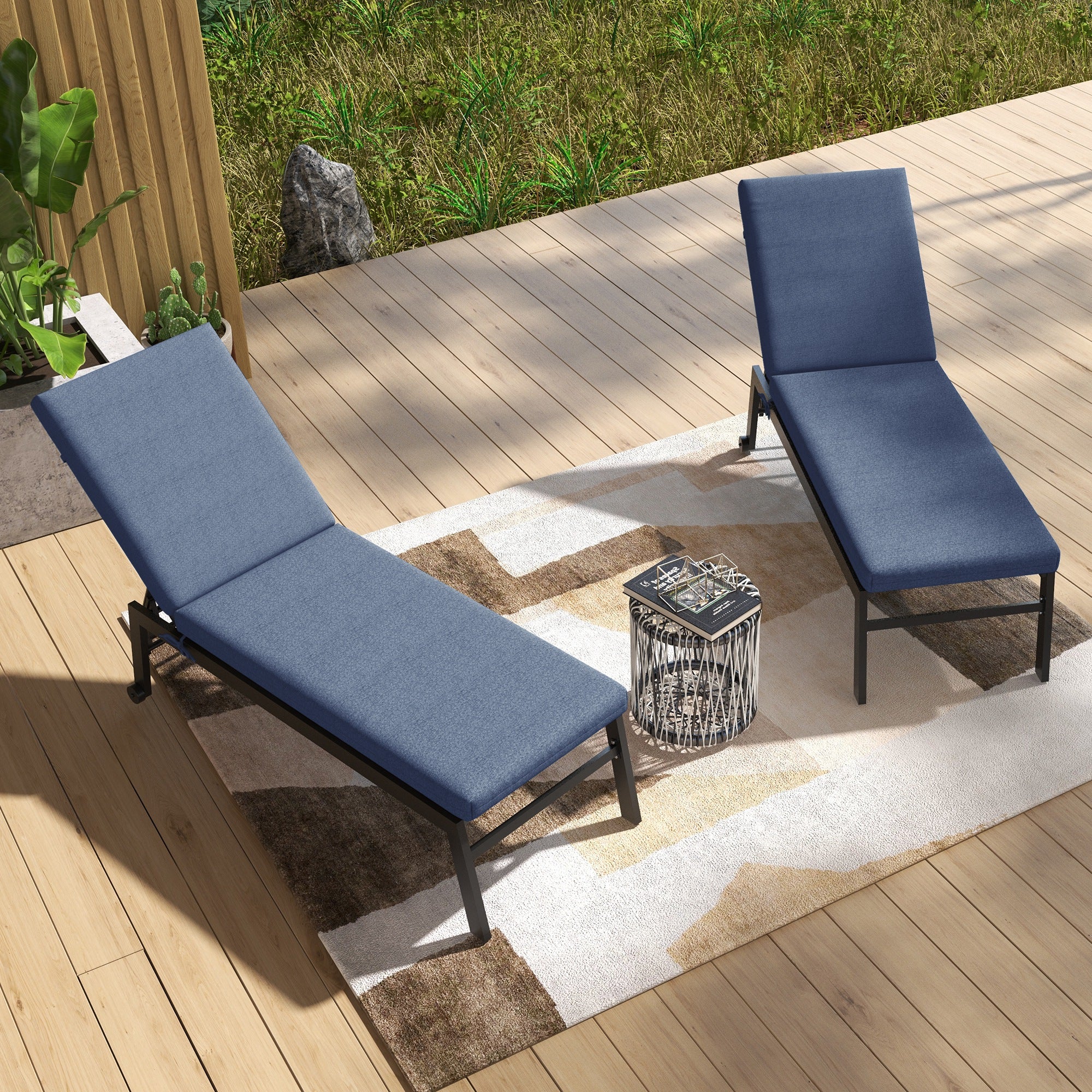 2-Piece Patio Chair Cushion Pillows Replacement, Back & Seat Cushions Set with Ties, Blue - Image 8