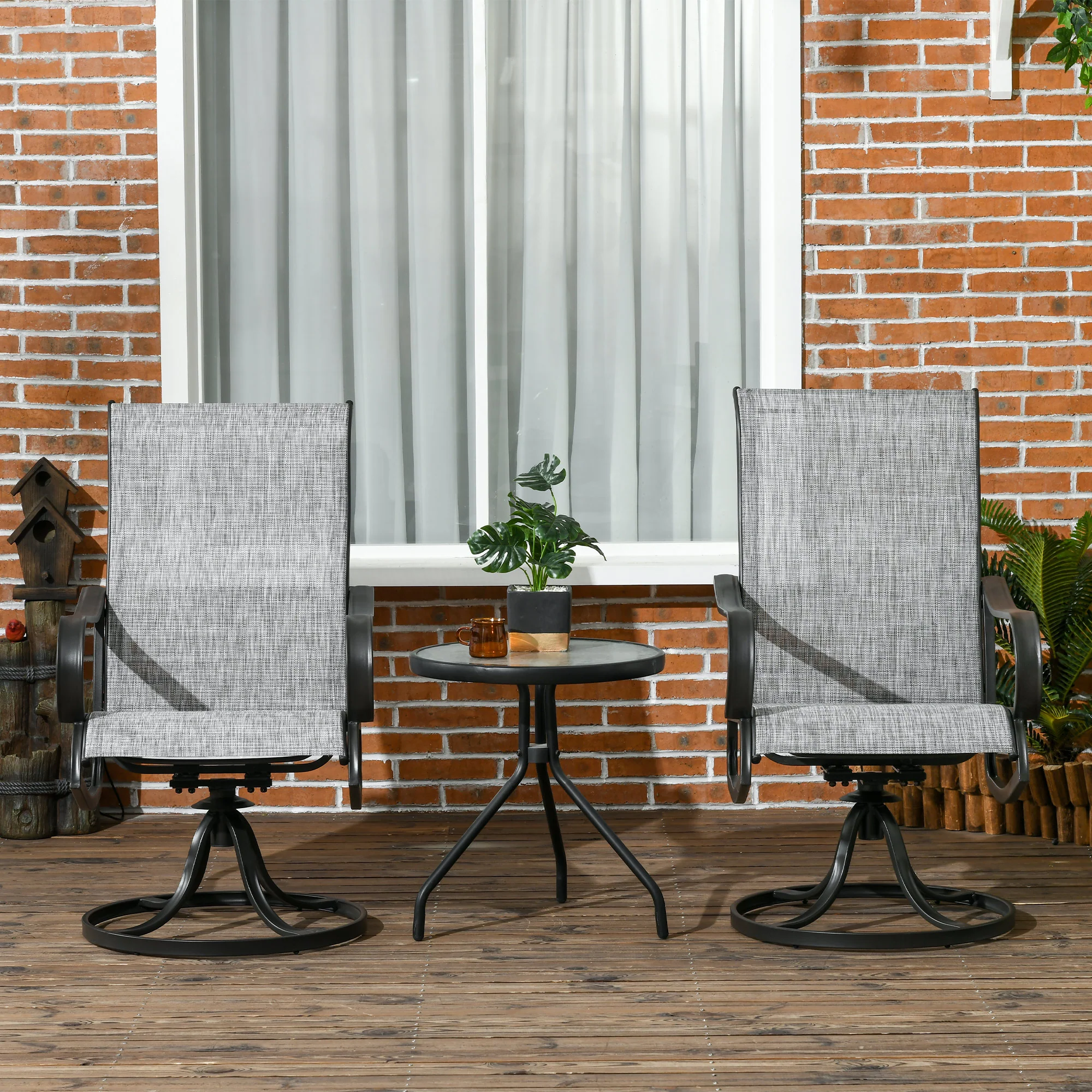 2-Piece Patio Dining Chairs, 360° Swivel Rocking Chairs with Curved Armrests, Dark Grey - Image 4