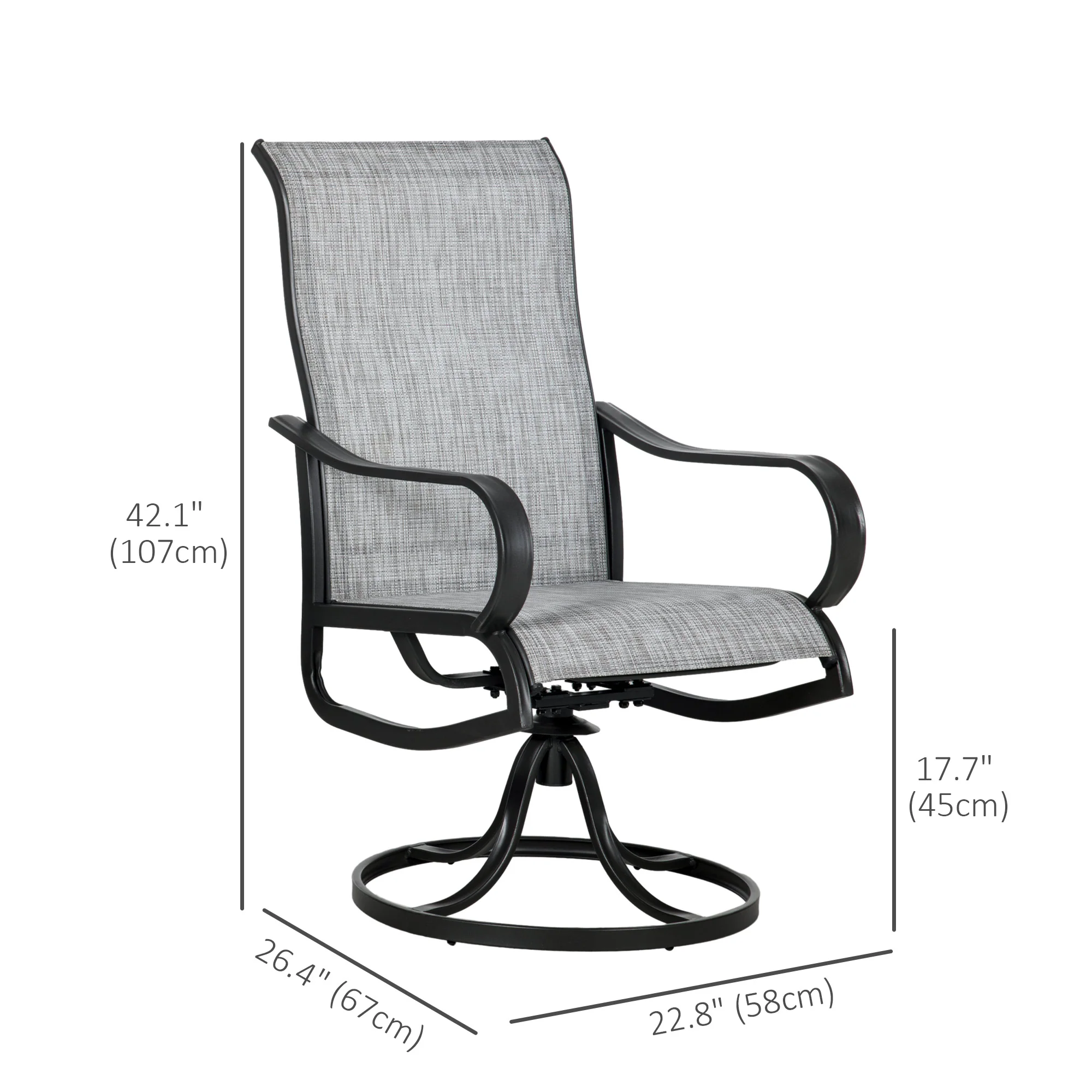 2-Piece Patio Dining Chairs, 360° Swivel Rocking Chairs with Curved Armrests, Dark Grey - Image 5
