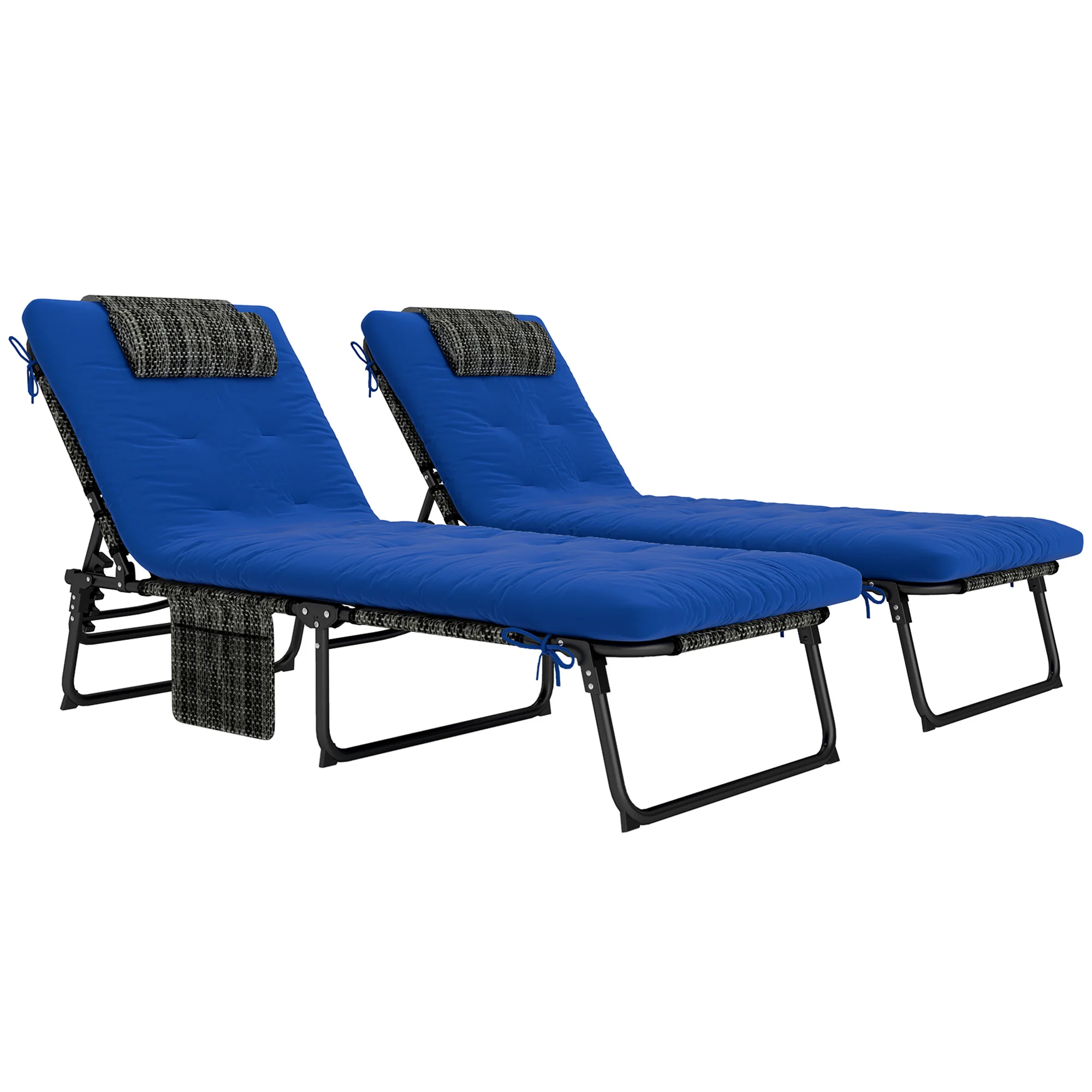 2-Piece Folding Lounge Chairs w/ Adjustable Backrest, Side Pocket & Headrest, Blue - Image 12