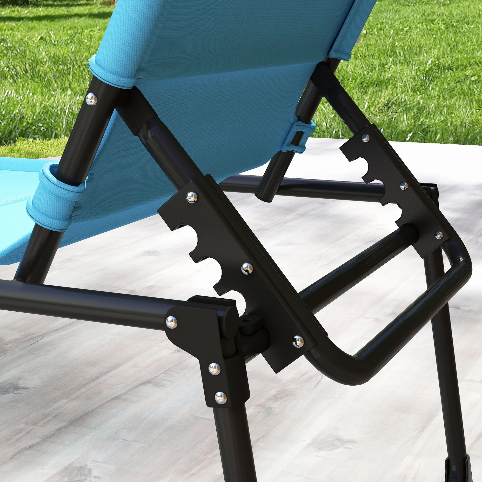 2 Pieces Outdoor Lounge Chair, Adjustable Backrest Folding Chaise Lounge, Cushioned Tanning Chair with Sunshade Roof & Pillow Headrest for Beach, Camping, Hiking, Light Blue - Image 11