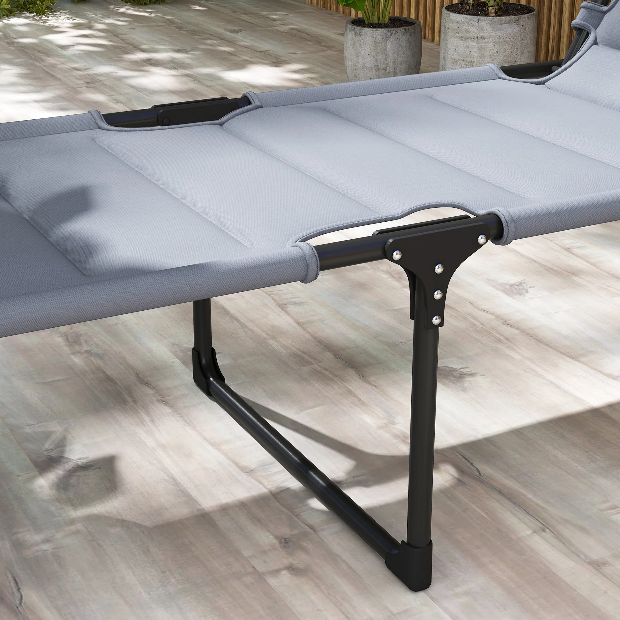 Adjustable Outdoor Lounge Chair with Awning & Foldable Design, Gray - Image 10