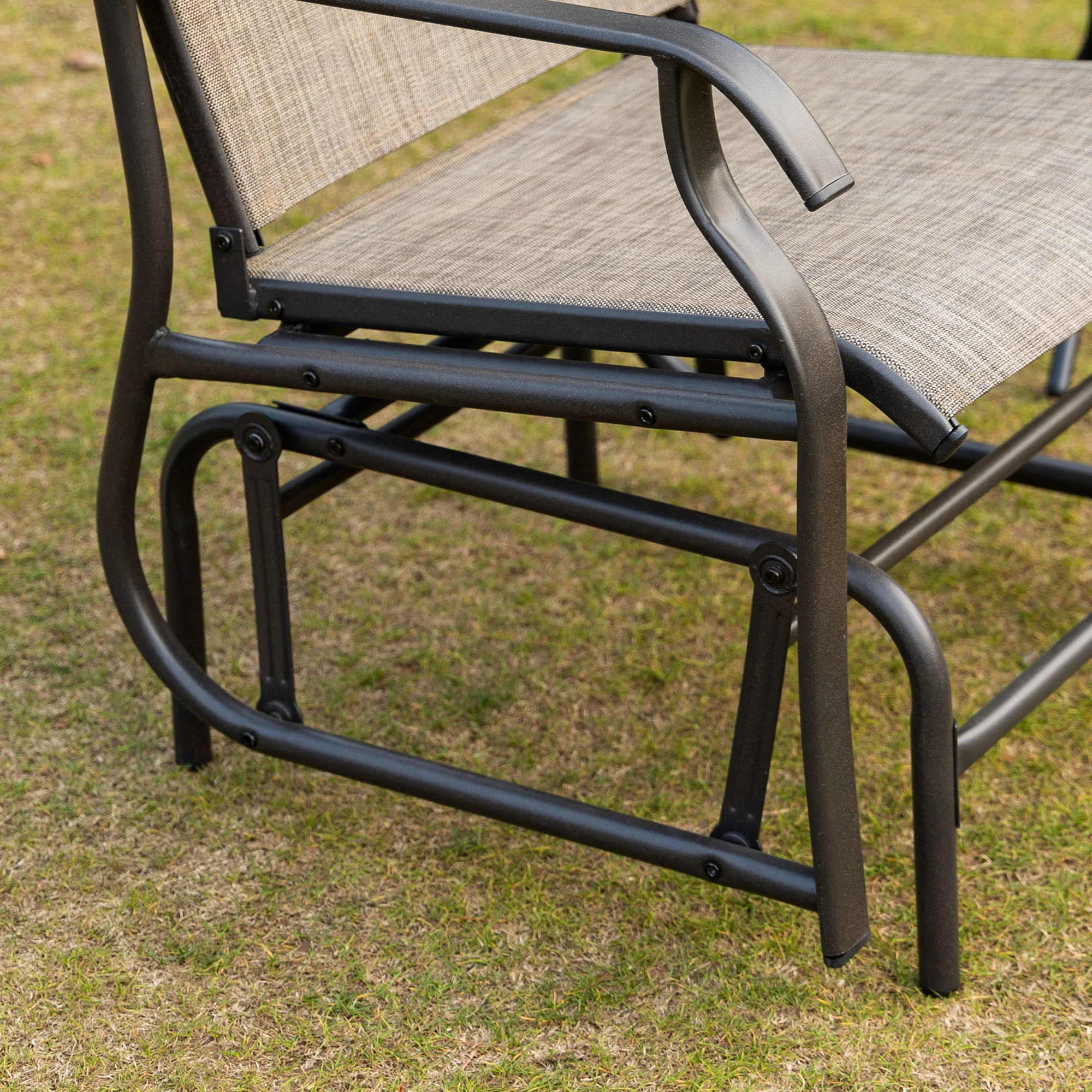 2 Pieces Outdoor Glider Rocking Chair Set with Breathable Mesh Fabric, Dark Brown - Image 11
