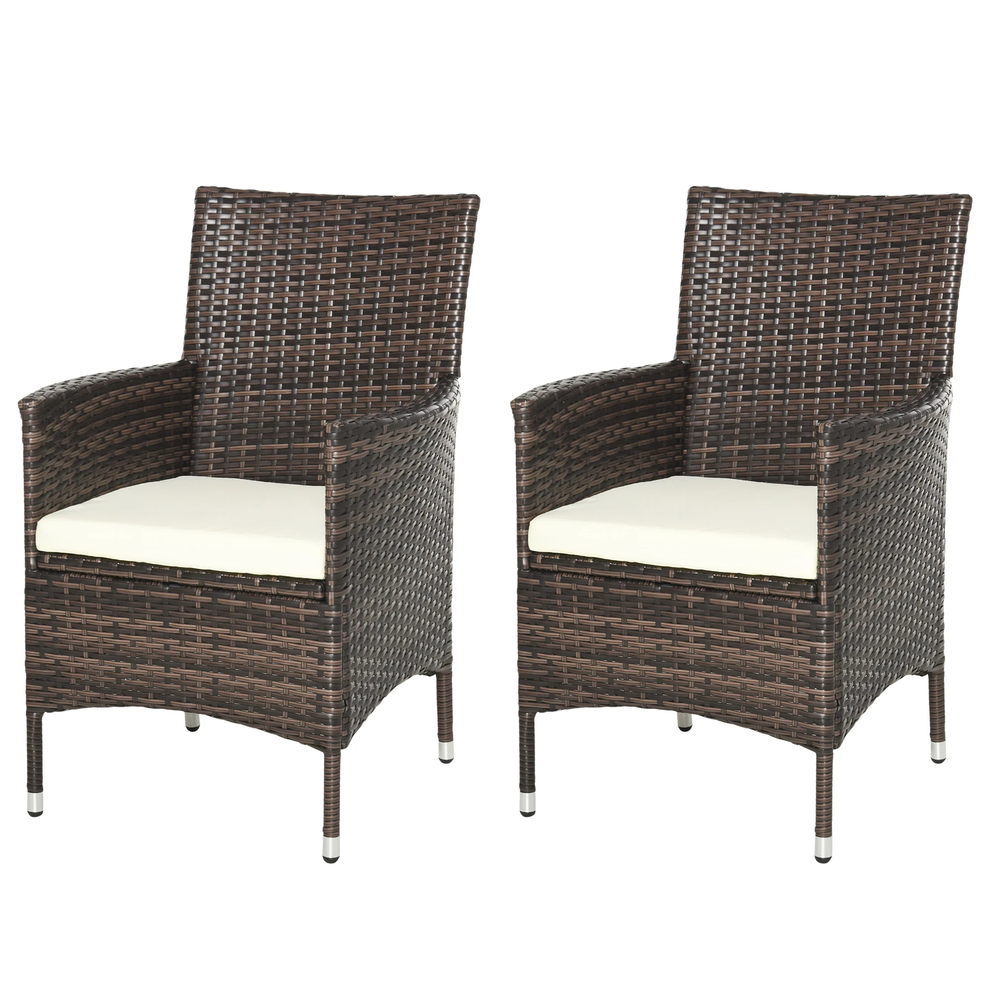 2 Pieces Outdoor PE Rattan Dining Chairs Set with Cushion, Garden Armchair with Armrests, High Backrest, Metal Frame Patio Wicker Furniture, Mixed Brown - Image 12