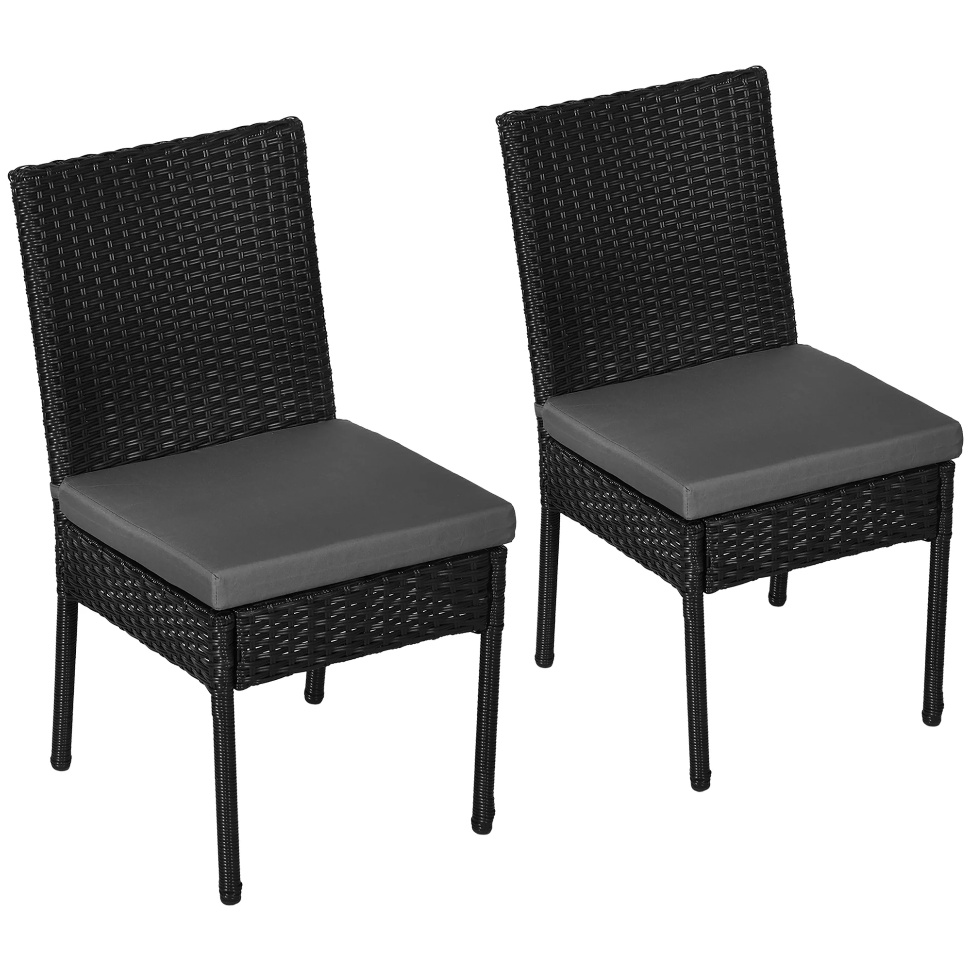 2 Pieces PE Rattan Dining Chairs with Cushion for Patio, Deck, Garden, Black - Image 13