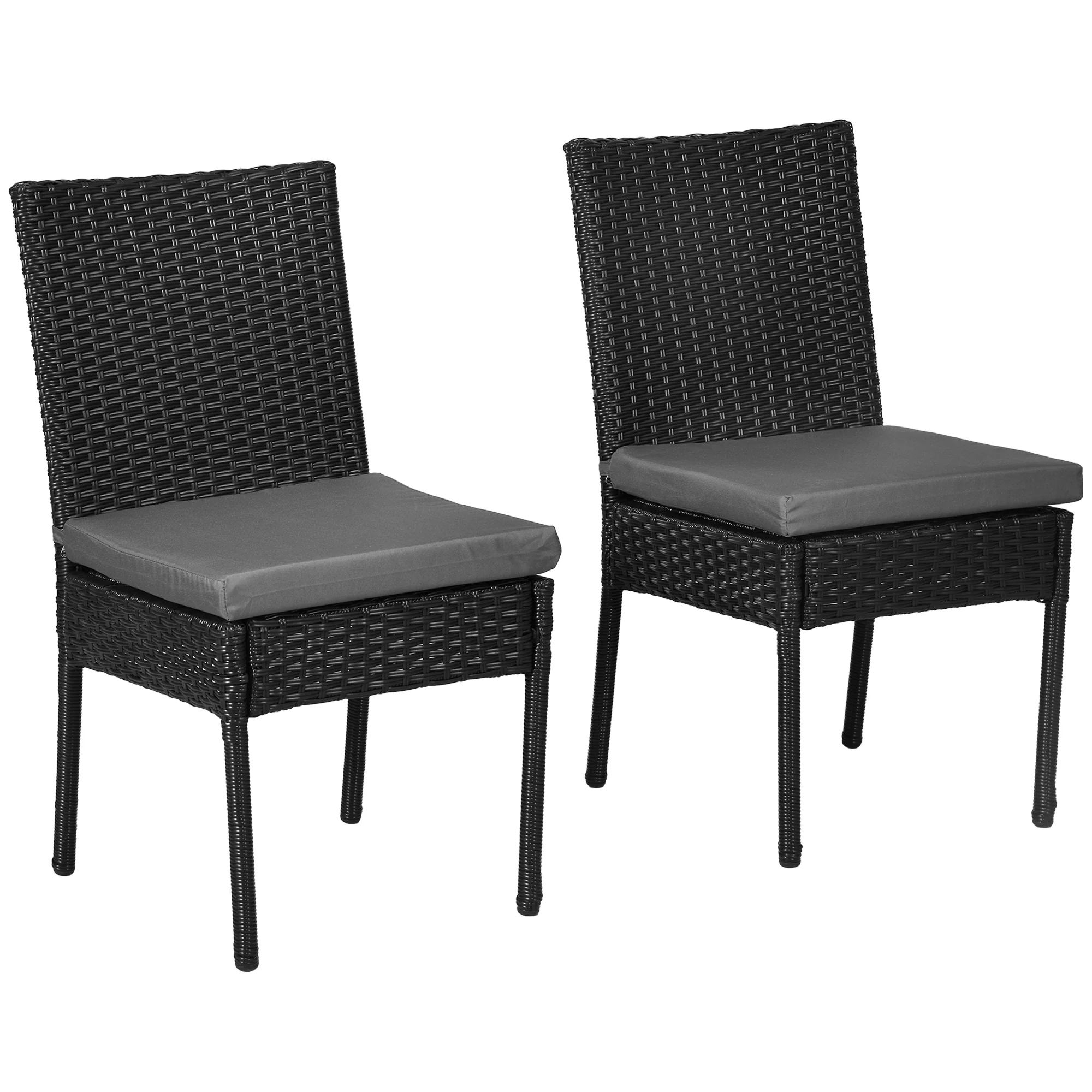 2 Pieces PE Rattan Dining Chairs with Cushion for Patio, Deck, Garden, Black - Image 2