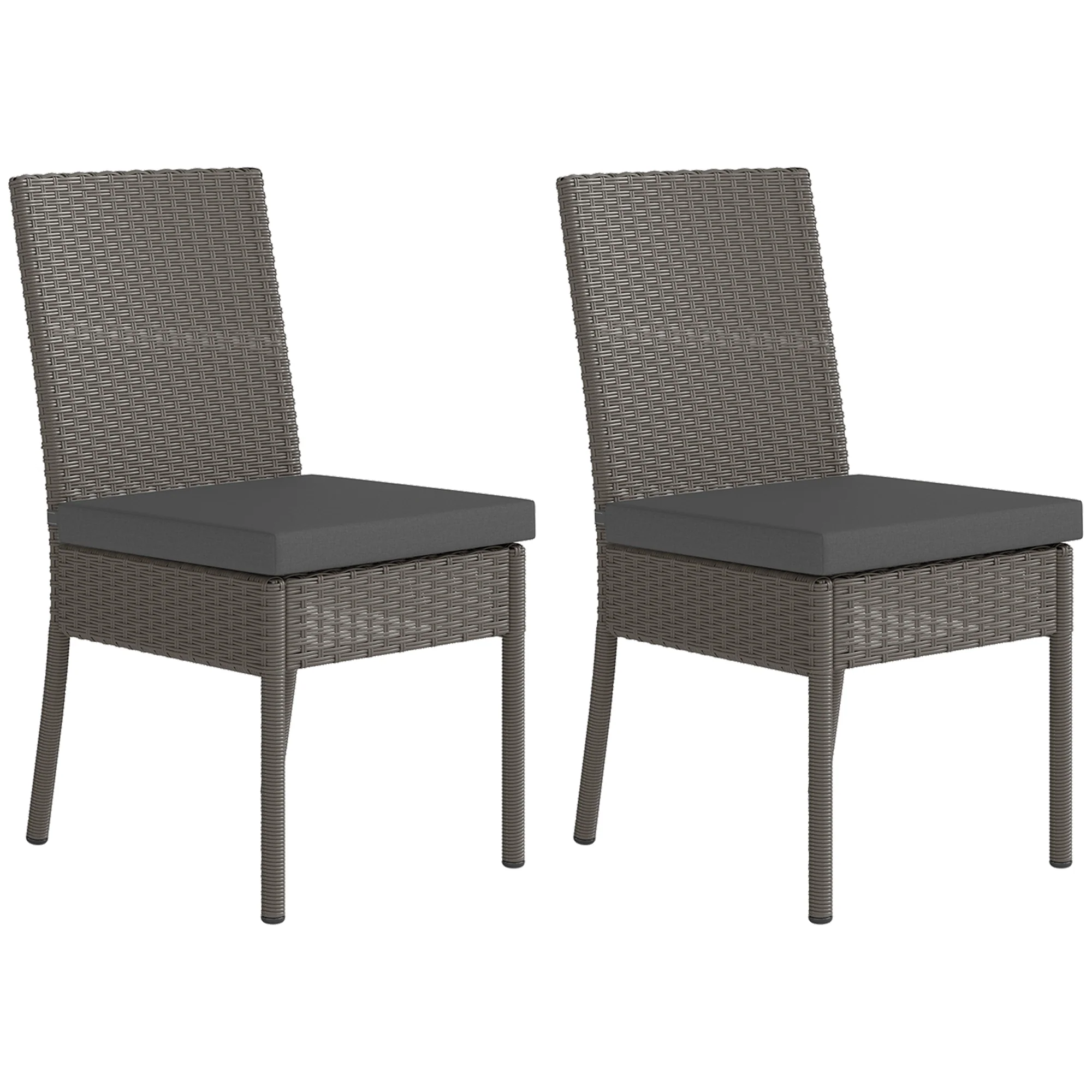 2 Pieces PE Rattan Dining Chairs with Cushion for Patio, Deck, Garden, Dark Grey - Image 12