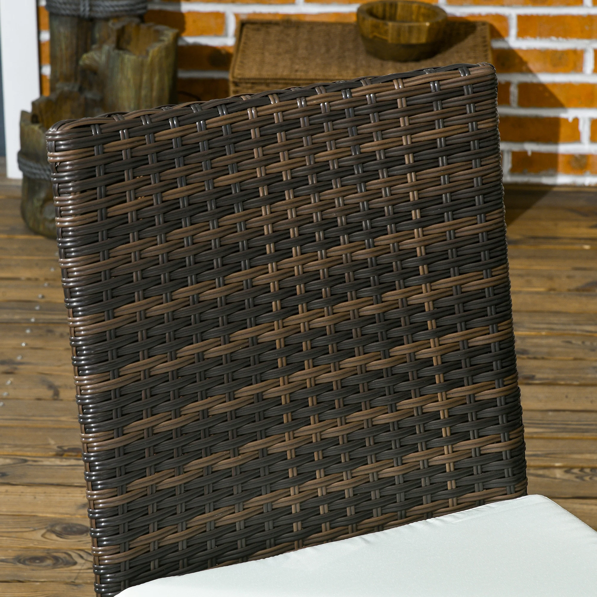 PE Rattan Outdoor Dining Chairs with Cushion, Patio Wicker Dining Chair with Backrest, Brown - Image 10