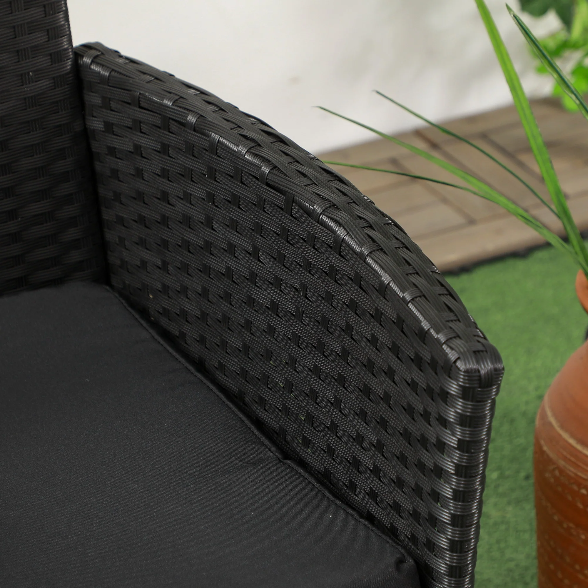 2-Seat PE Rattan Loveseat and Tempered Glass Tea Table Set for Garden, Black - Image 10
