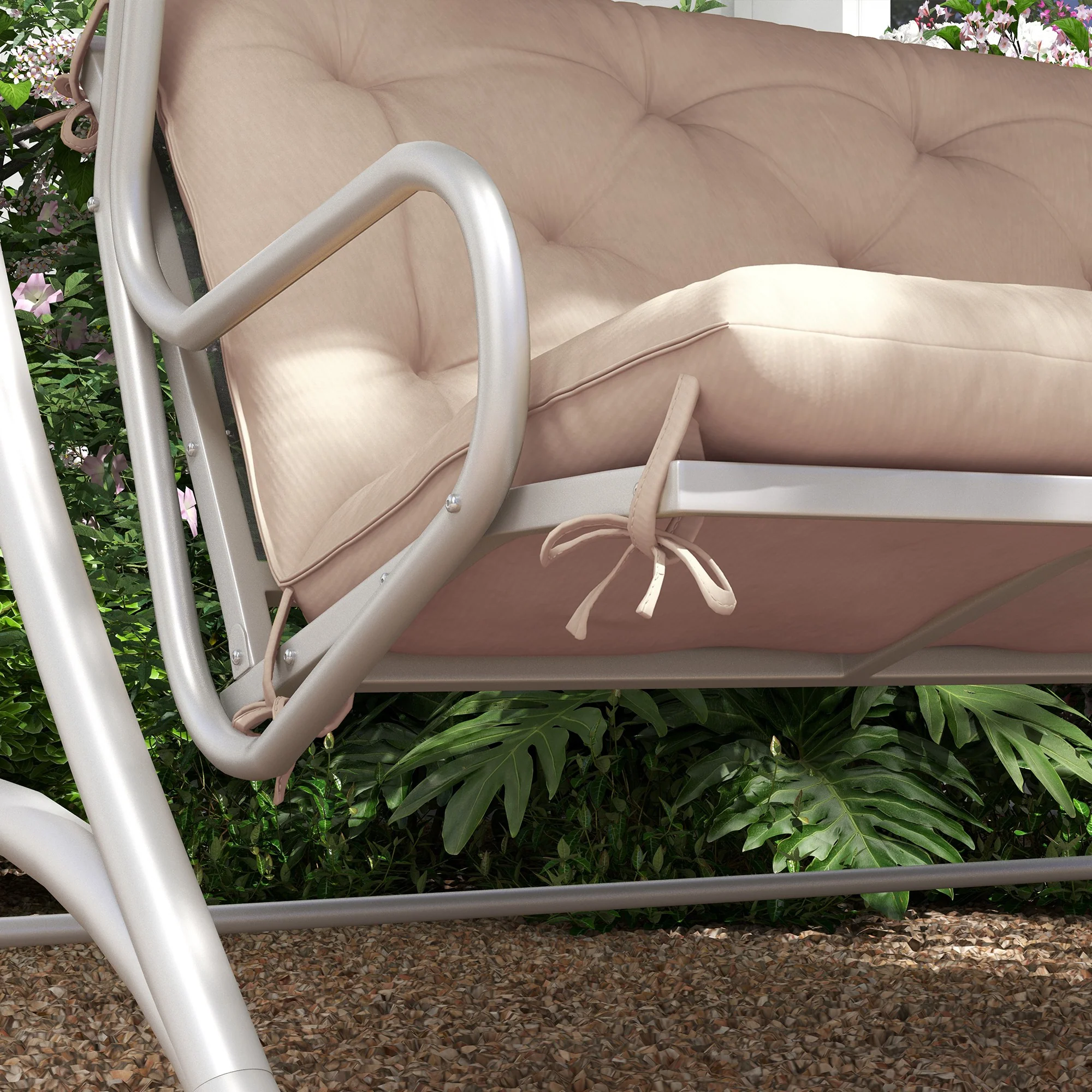2 Seater Garden Bench Cushions, Non-Slip Soft Pad with Backrest, 47" x 43" x 5", Khaki - Image 10