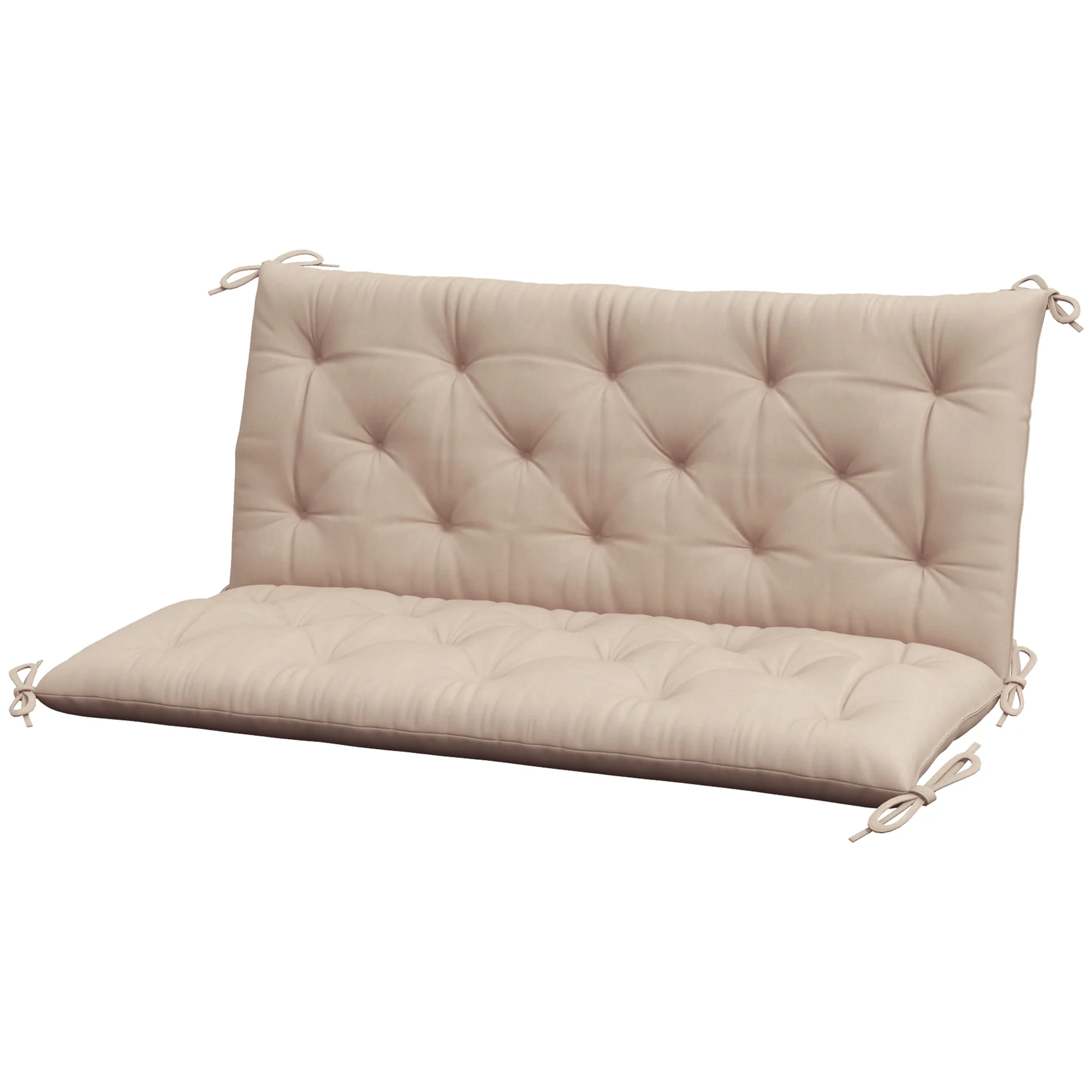 2 Seater Garden Bench Cushions, Non-Slip Soft Pad with Backrest, 47" x 43" x 5", Khaki - Image 2