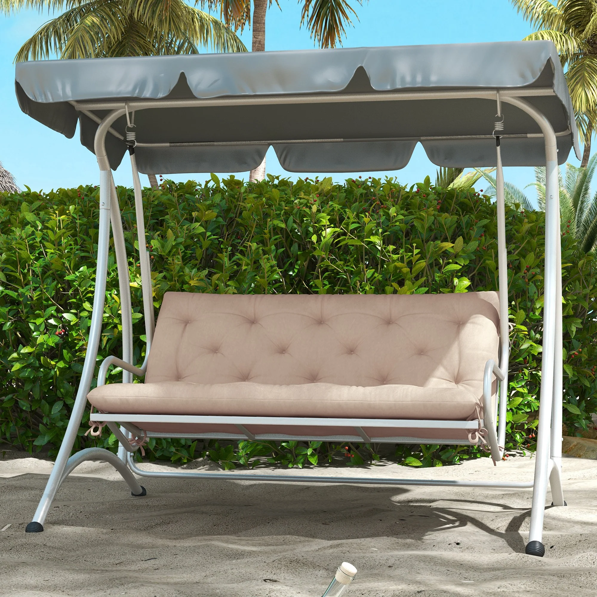 2 Seater Garden Bench Cushions, Non-Slip Soft Pad with Backrest, 47" x 43" x 5", Khaki - Image 9