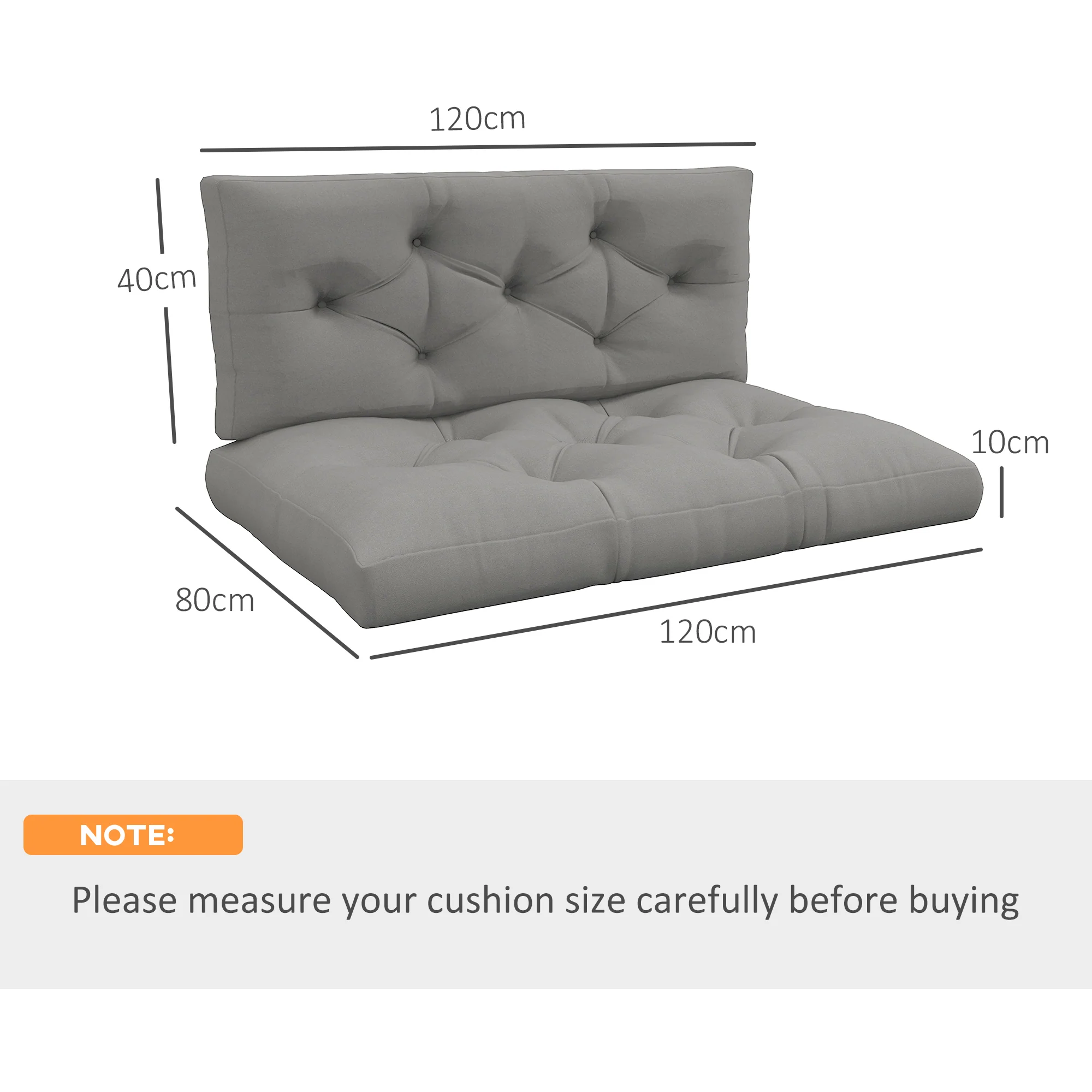 2 Seater Pallet Seat Cushions Back Pillows Replacement for Indoor Outdoor, Light Grey - Image 5