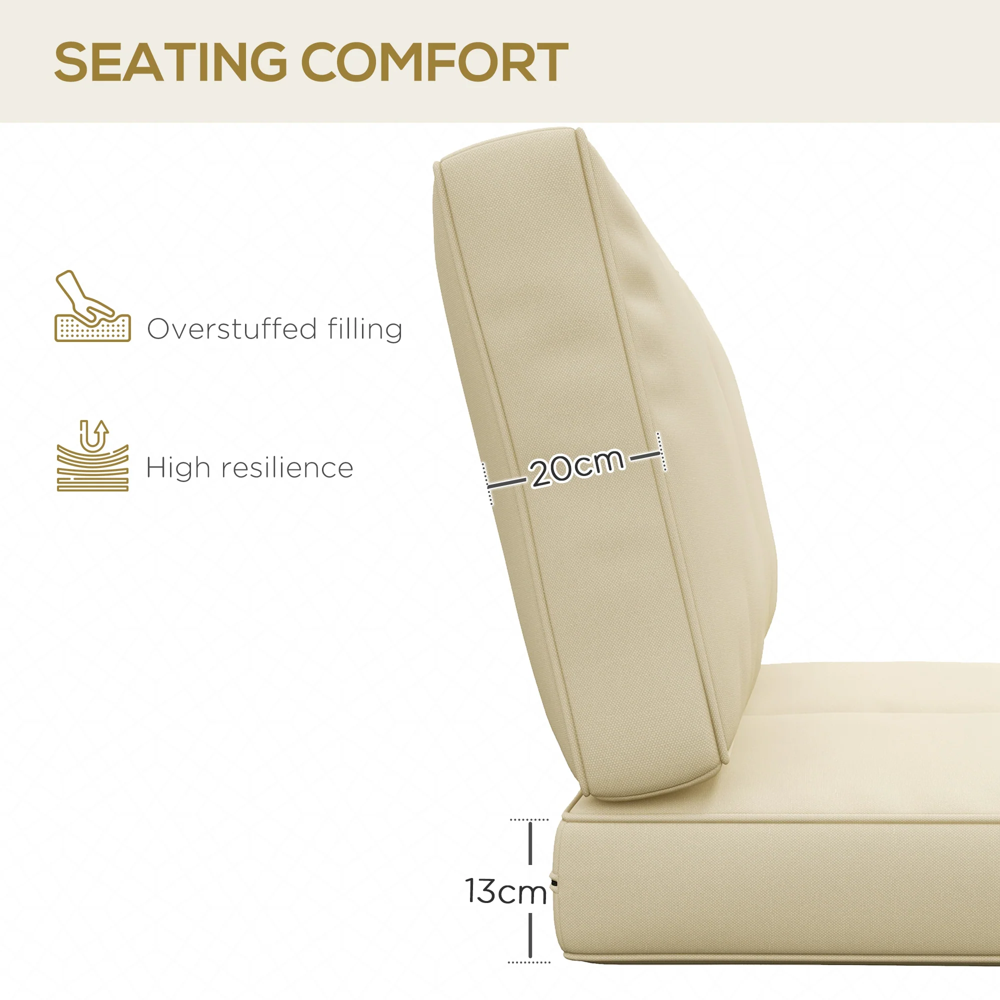 2 Seater Outdoor Water Repellent Seat Pads for Dining Chair, Swing, Sofa, Beige - Image 7