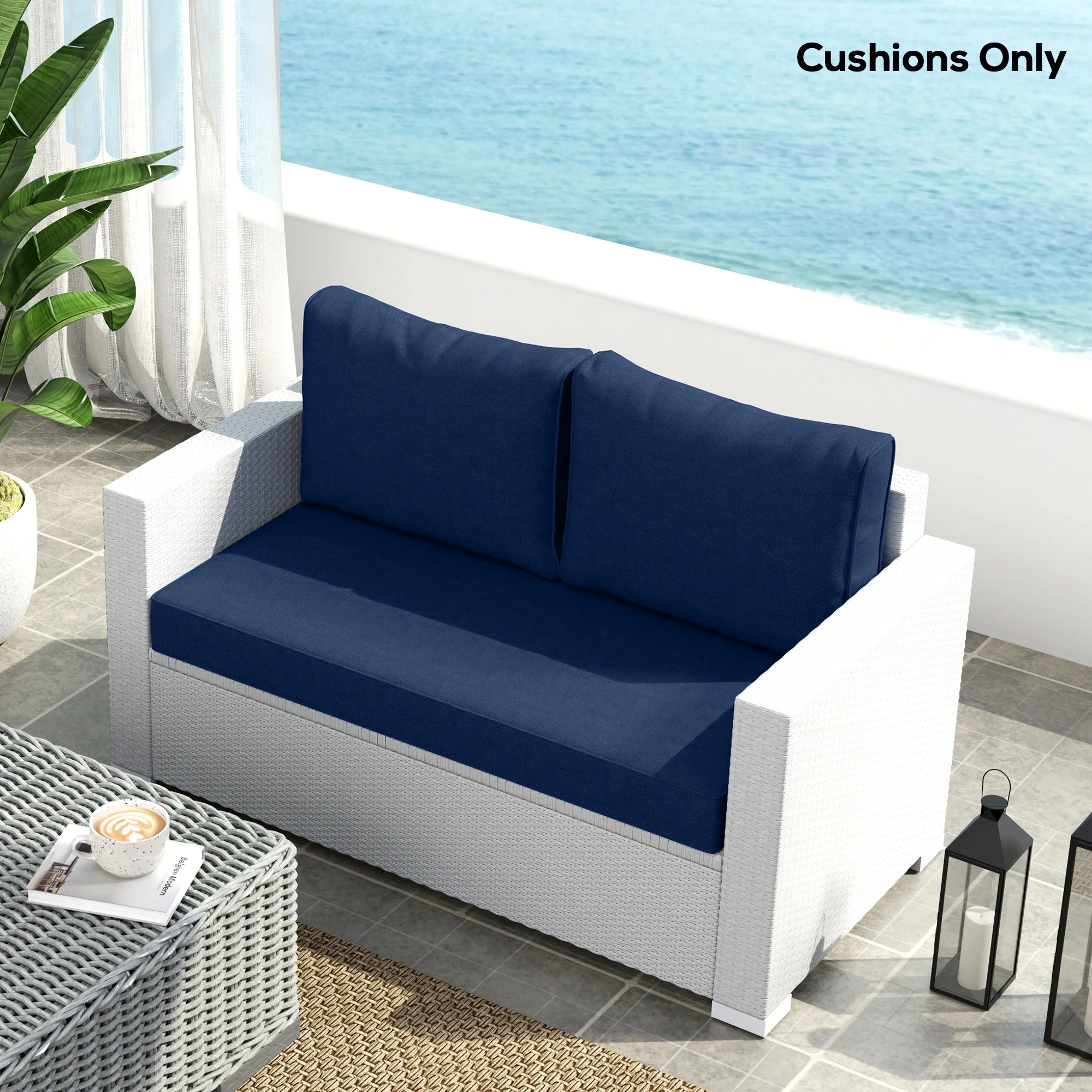2 Seater Outdoor Seat Cushions with Backrest, Loveseat Double Sofa Outdoor Furniture Cushions, Fade-Resistant Replacement Patio Cushions for Indoor and Outdoor, Navy Blue - Image 9