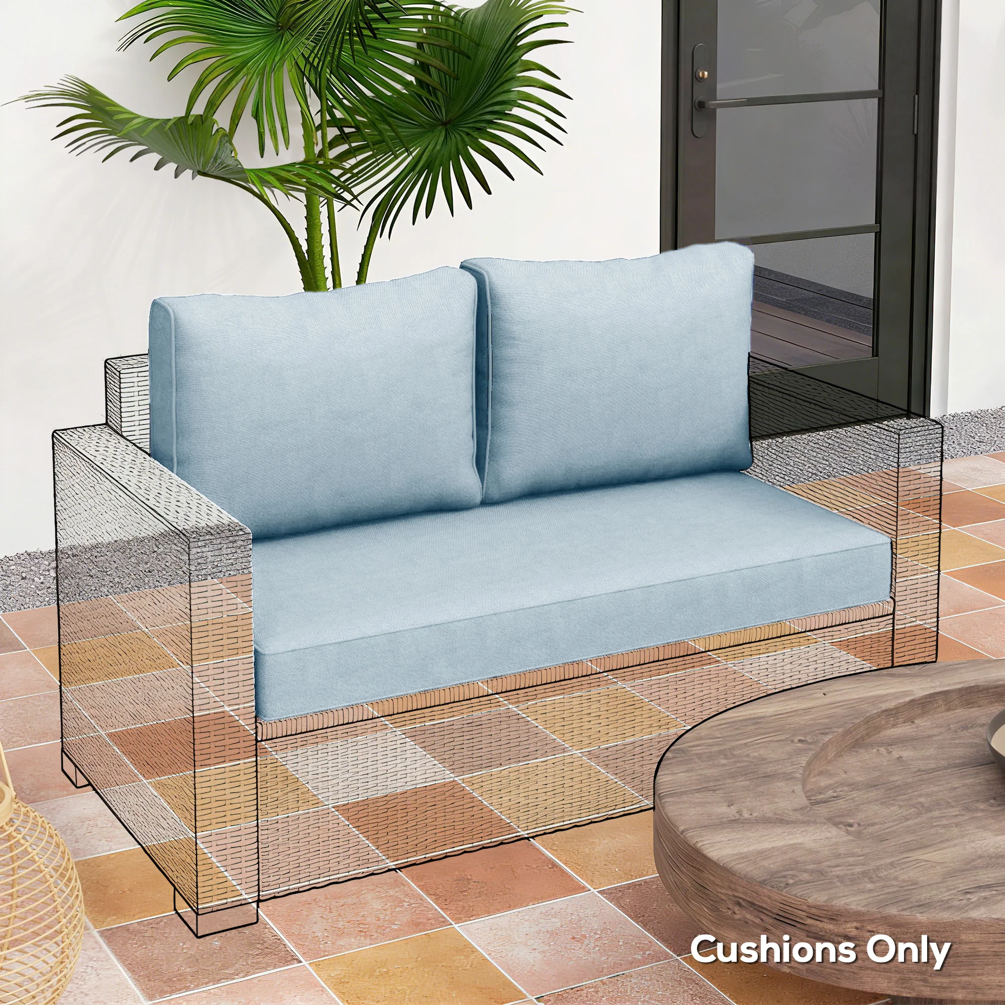 Outdoor Seat Cushions with Backrest, Loveseat Double Sofa Outdoor Furniture Cushions, Light Blue - Image 11