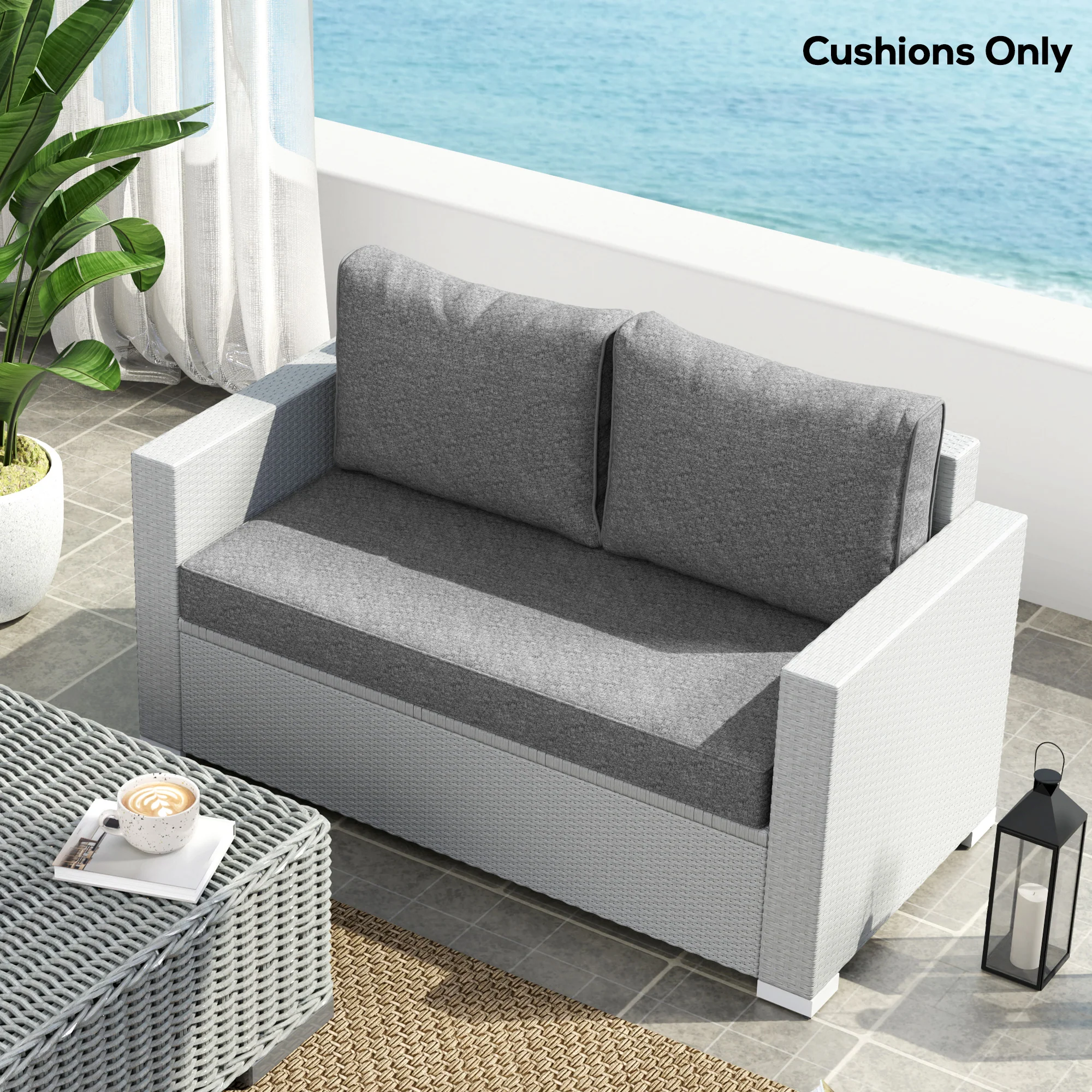 2 Seater Outdoor Seat Cushions with Backrest, Loveseat Double Sofa Outdoor Furniture Cushions, Grey - Image 9