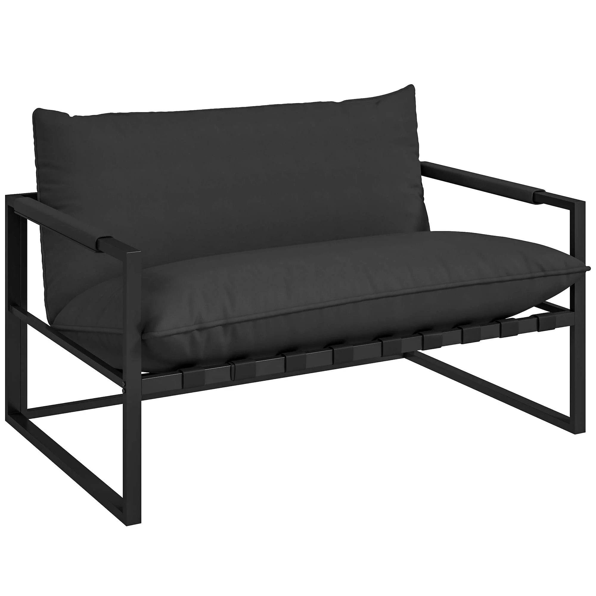 2 Seater Outdoor Patio Webbing Outdoor Couch w/ Thickened Cushion & Armrests, Black - Image 12