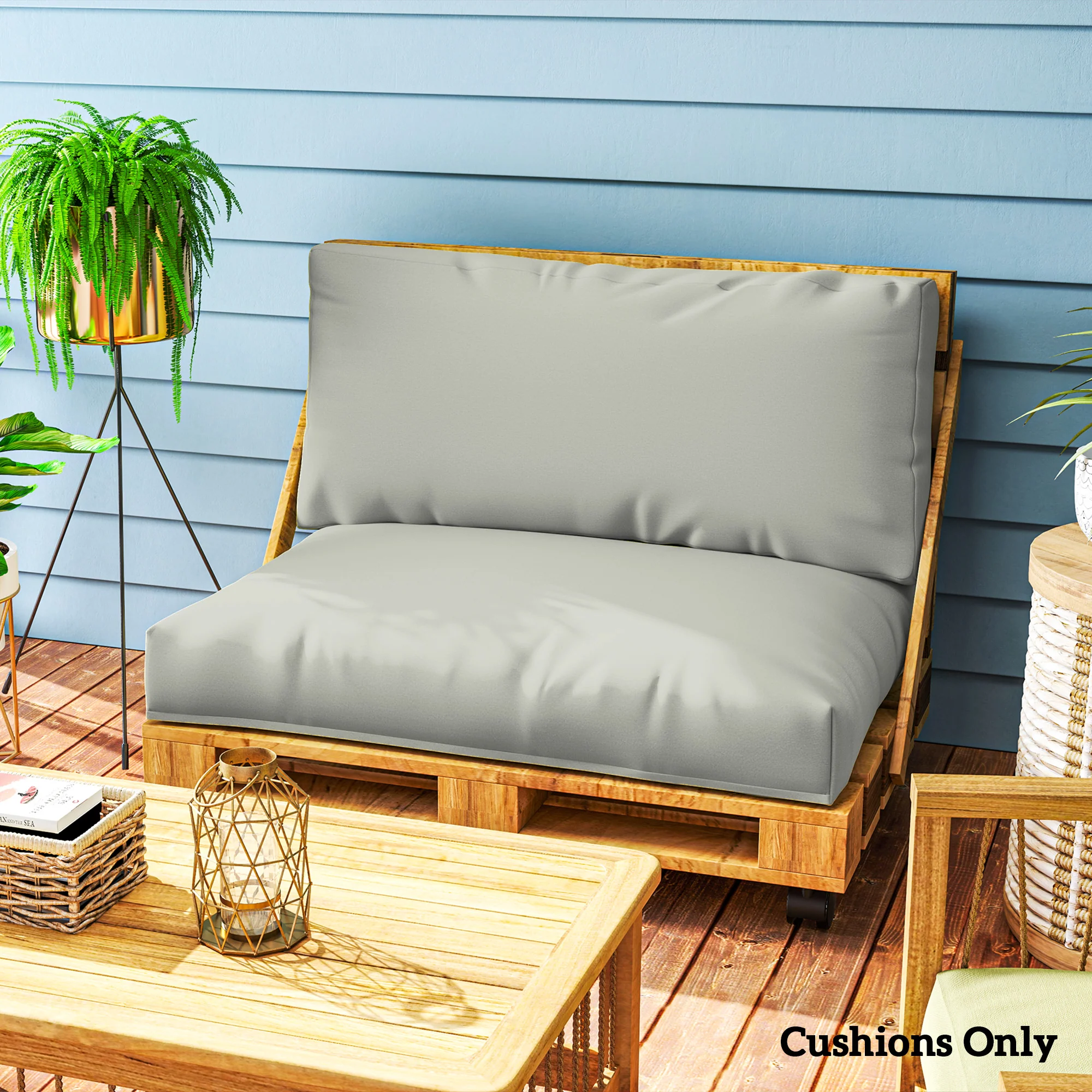 2 Seater Pallet Furniture Cushions with Back, 20 cm Thick Outdoor Seat Pads, Light Grey - Image 3