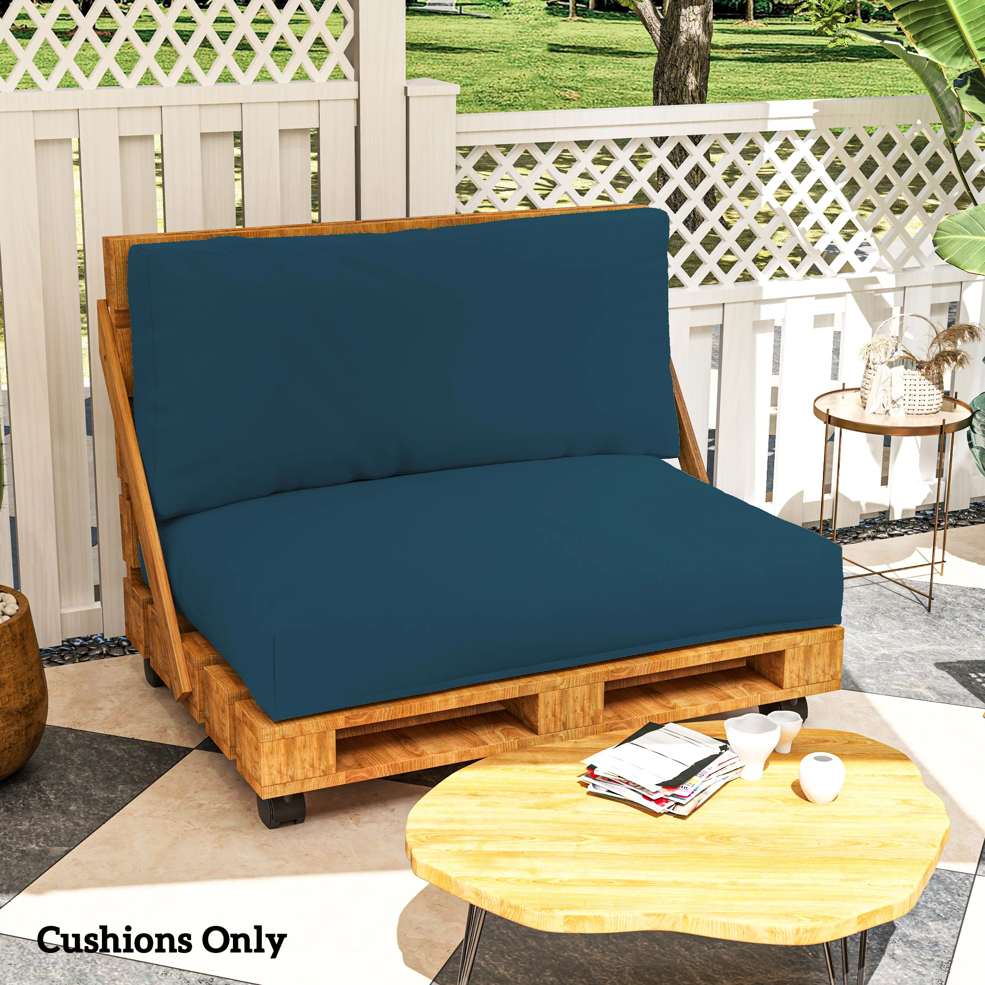 2 Seater Pallet Furniture Cushions with Back, 20 cm Thick Outdoor Seat Pads, Navy Blue - Image 10