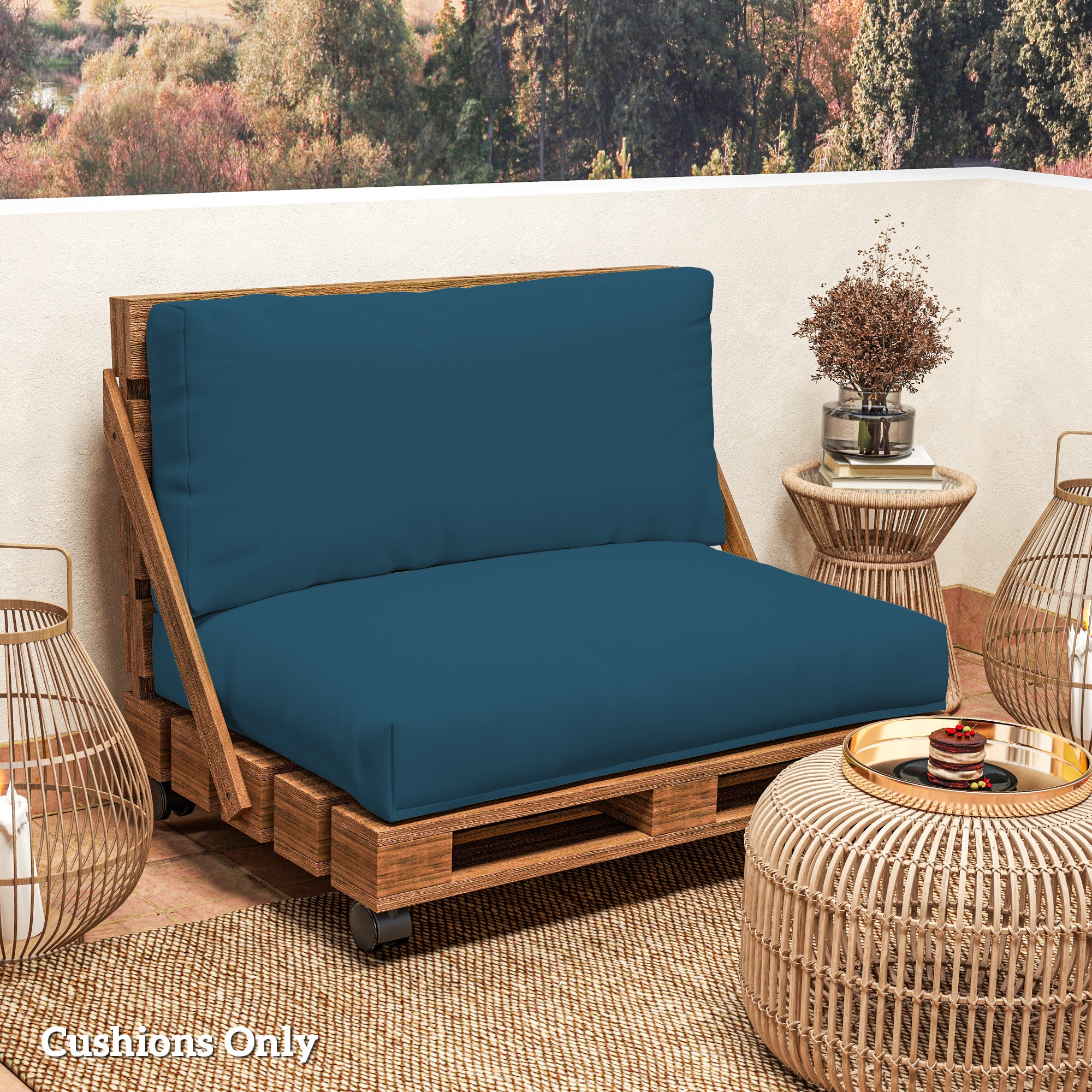 2 Seater Pallet Furniture Cushions with Back, 20 cm Thick Outdoor Seat Pads, Navy Blue - Image 4