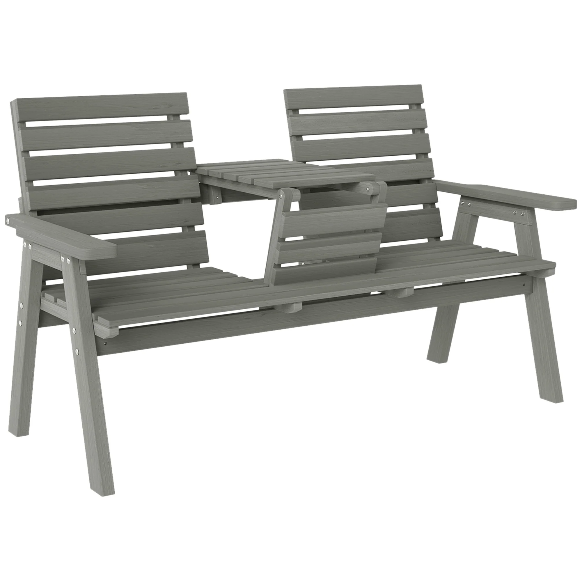 2 Seater Wooden Garden Bench with Convertible Middle Table for Patio, Park, Porch, Grey - Image 12