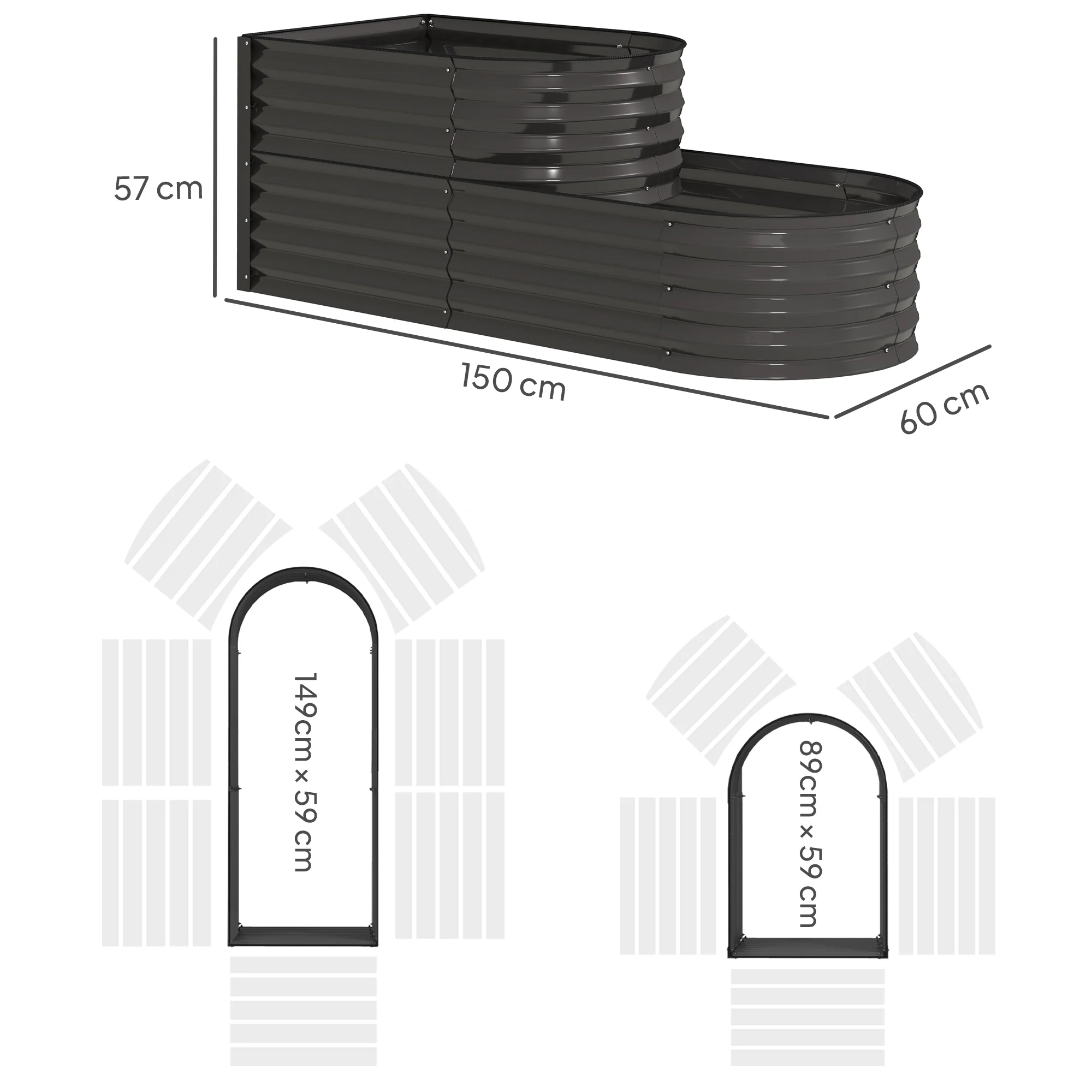 2-Tier Raised Garden Bed, Outdoor Galvanised Planter Box with Safety Edging and Gloves, Metal Raised Bed with Open Bottom for Vegetables, Flowers, Fruits and Herbs, Dark Grey - Image 5