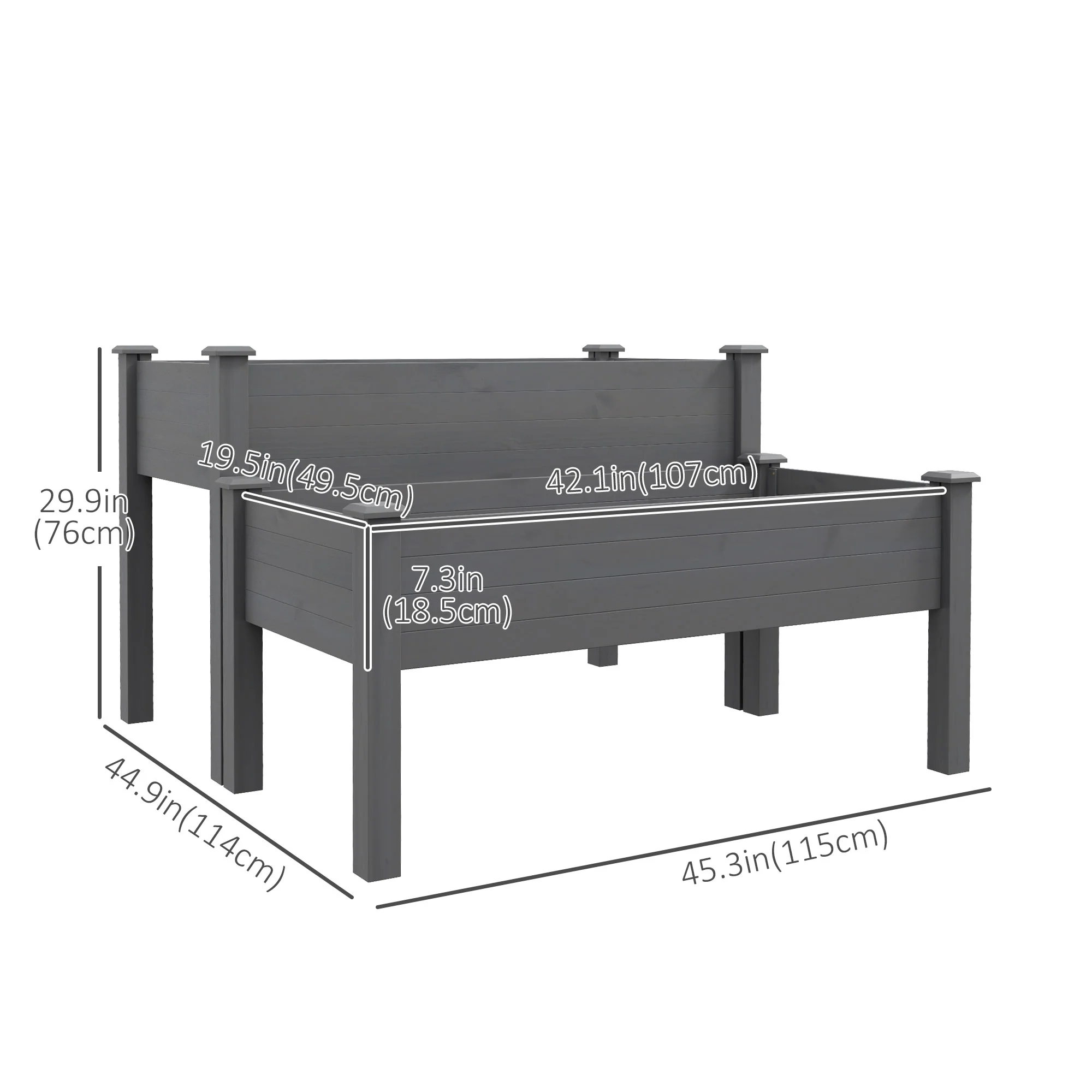 2-Tier Wooden Raised Garden Bed with 2 Compartments, Grey - Image 5
