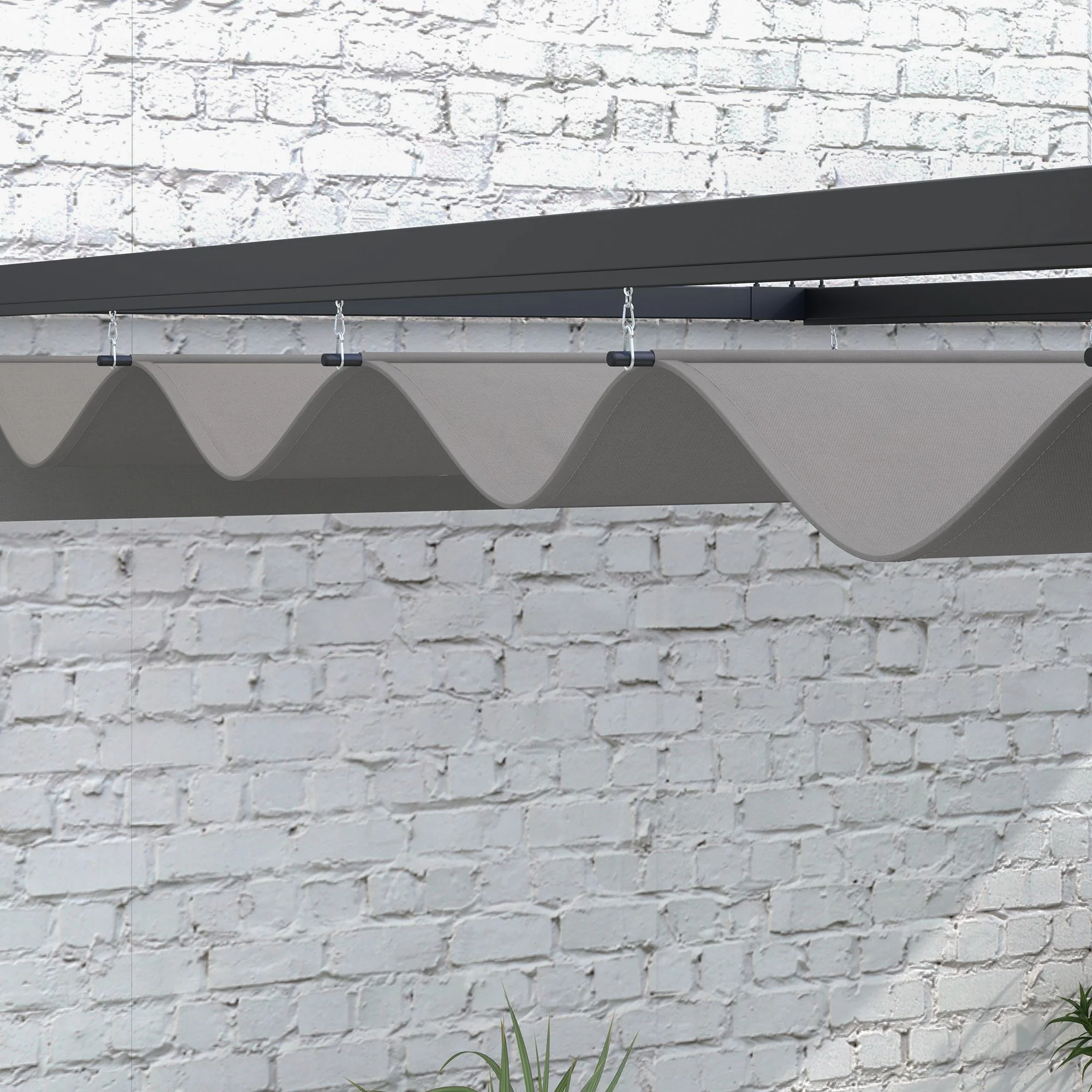2 x 3m Lean To Pergola with Retractable Roof, Wall Mounted Garden Gazebo, Dark Grey - Image 11