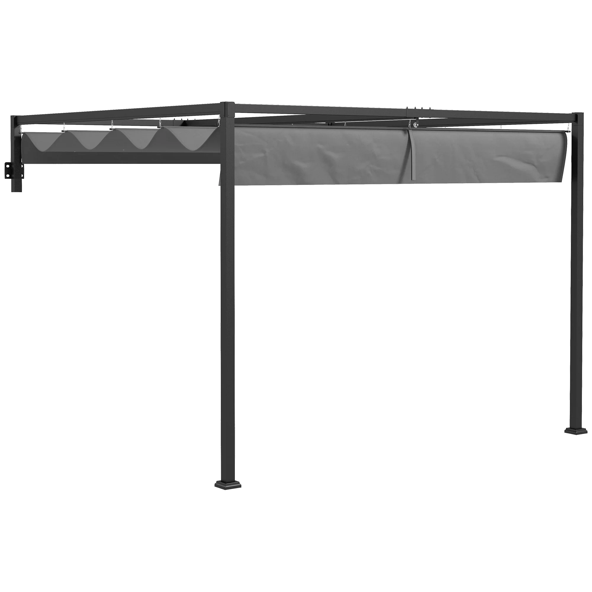 2 x 3m Lean To Pergola with Retractable Roof, Wall Mounted Garden Gazebo, Dark Grey - Image 12