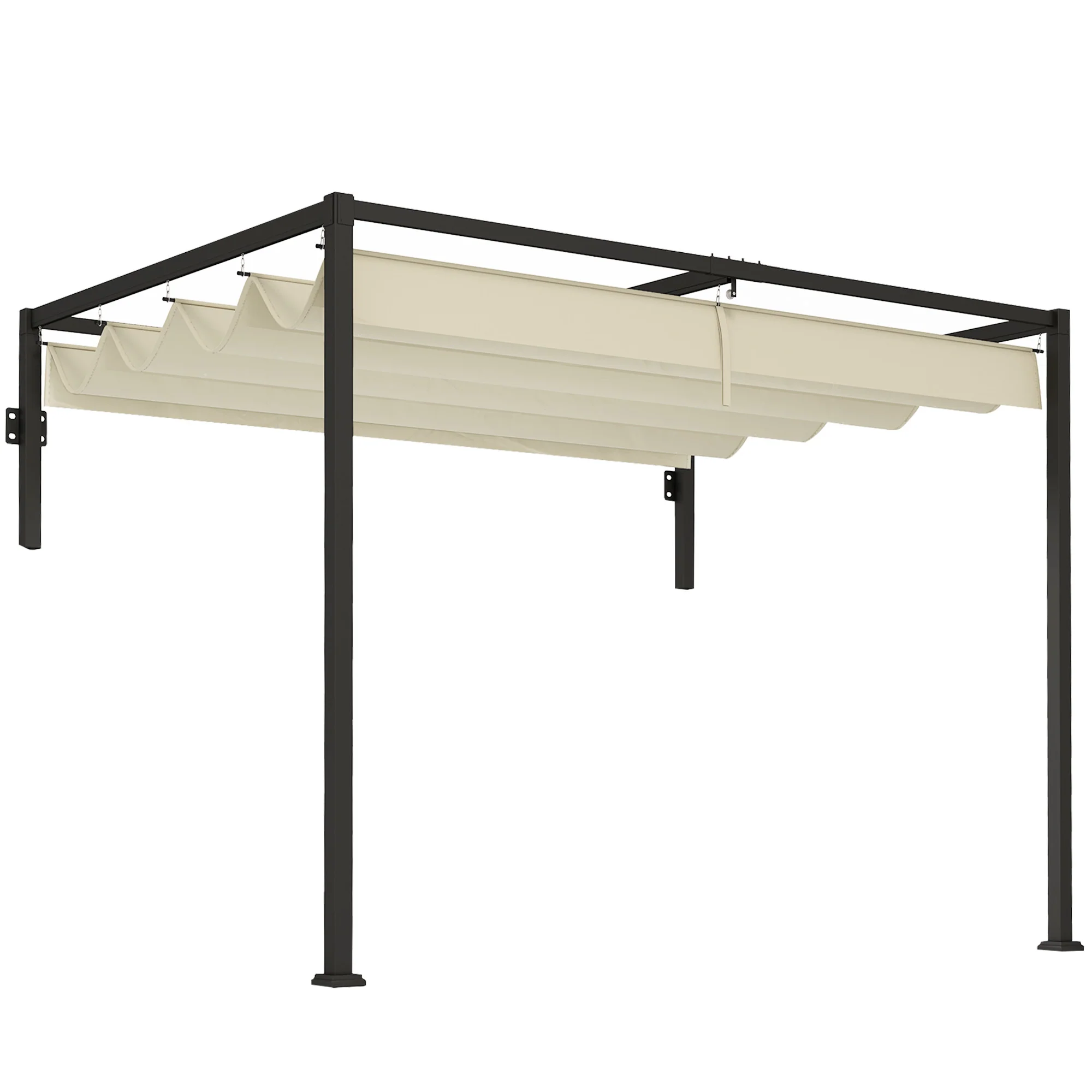 2 x 3m Lean To Pergola with Retractable Roof, Wall Mounted Garden Gazebo, Khaki - Image 12