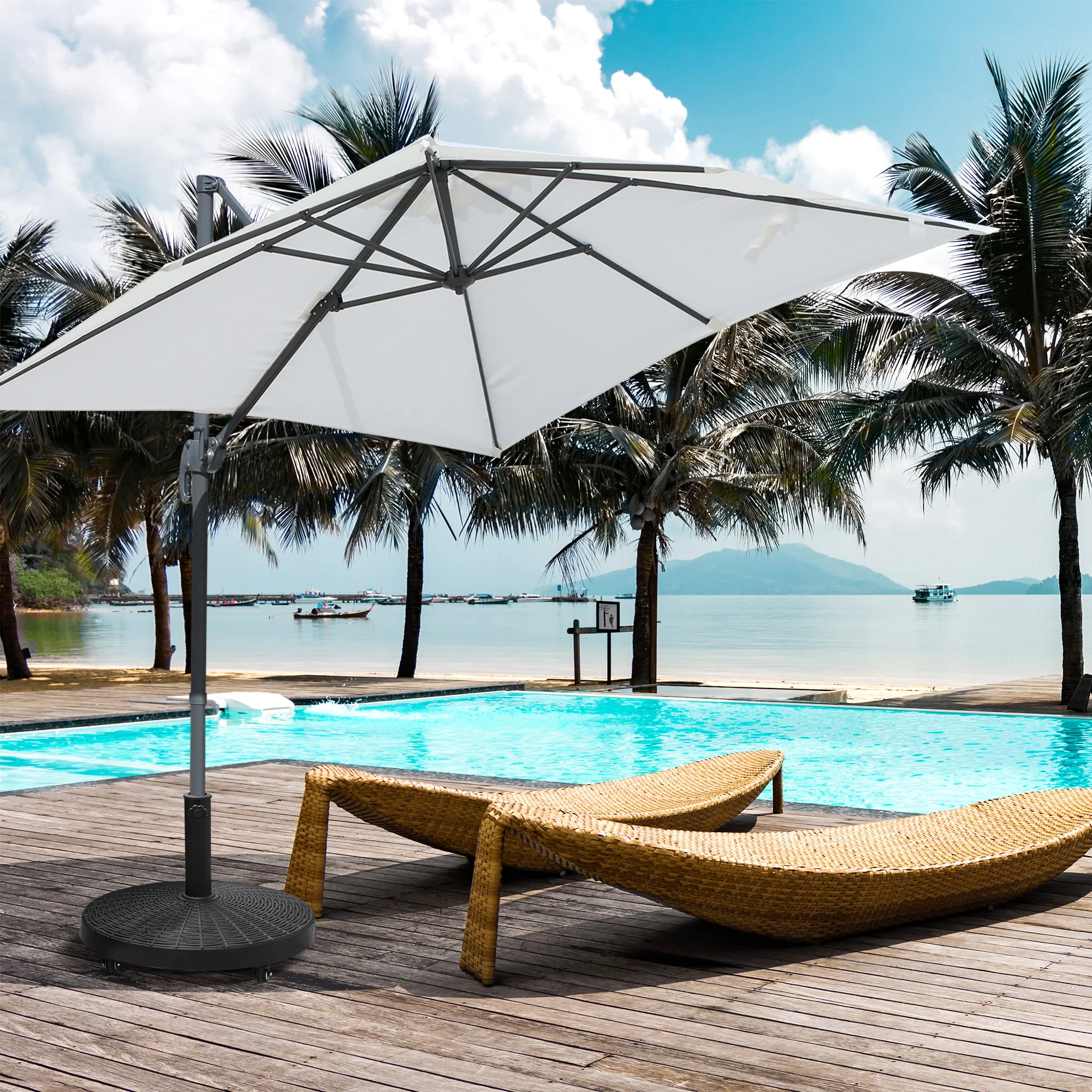 20.5" 50lb Round Resin Umbrella Base with Braked Wheels, Black - Image 6