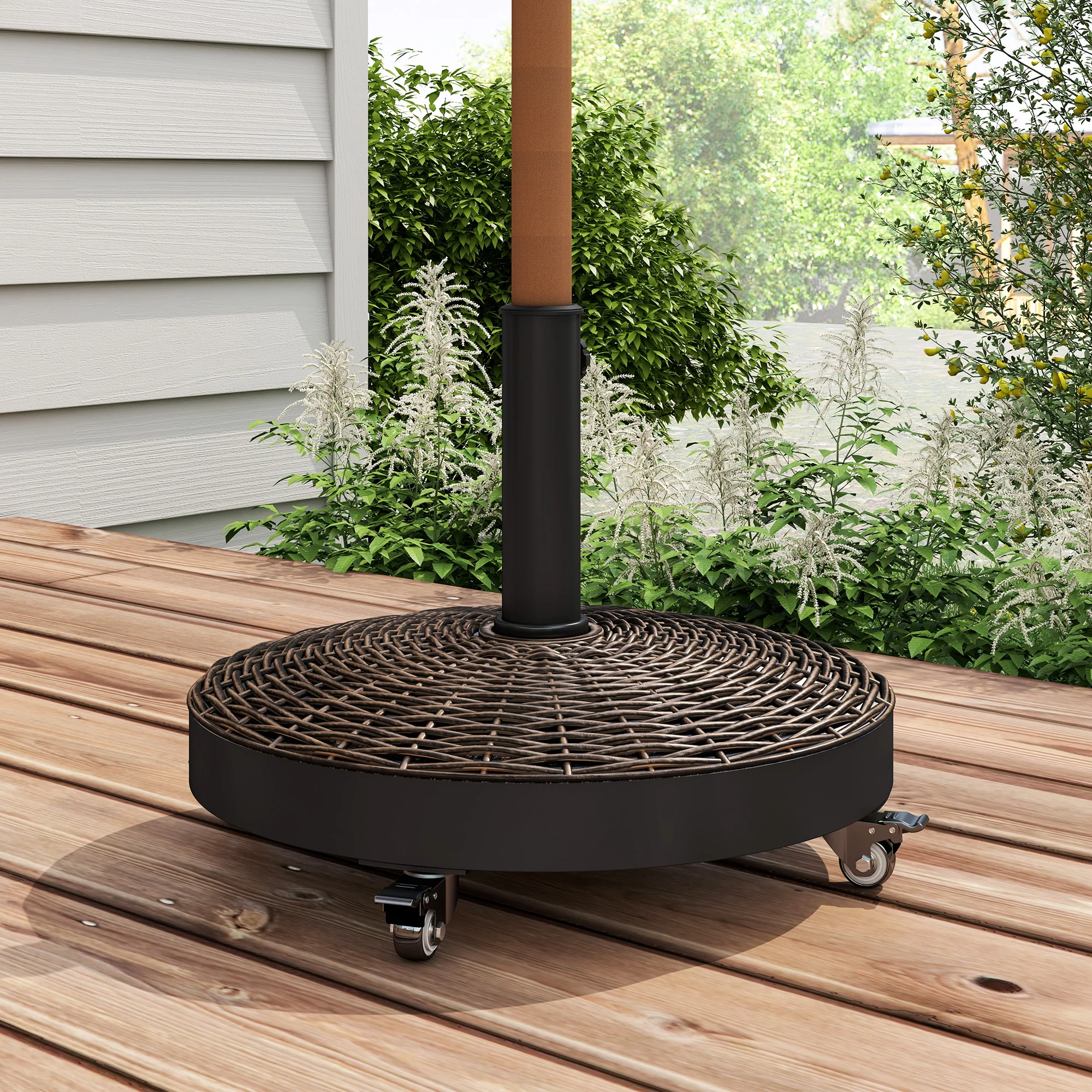 20.5" 50lb Round Resin Umbrella Base with Braked Wheels, Bronze - Image 3