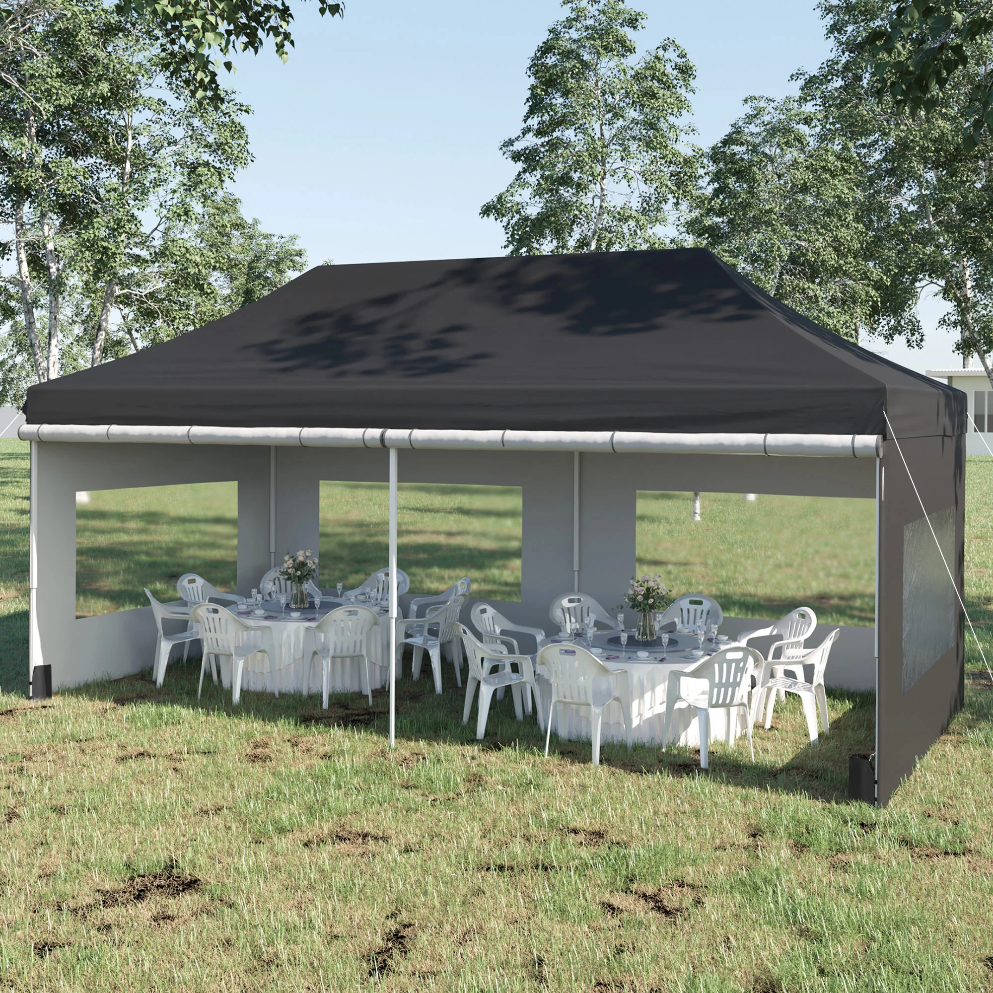 20' x 10' Pop-Up Canopy Tent with Removable Sidewalls, Includes Sand Weights & Carry Bag, Black - Image 3