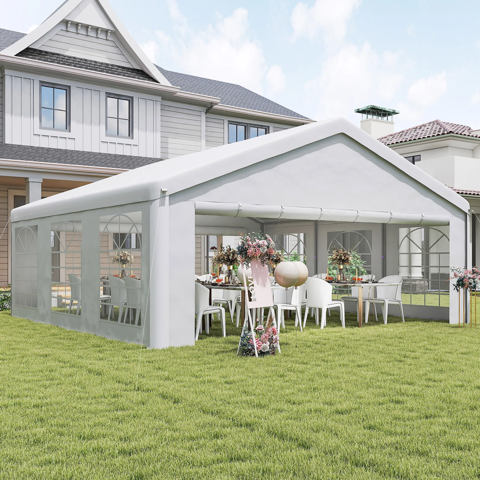 20' x 20' Heavy Duty Party Tent with Removable Sidewall, White - Image 10