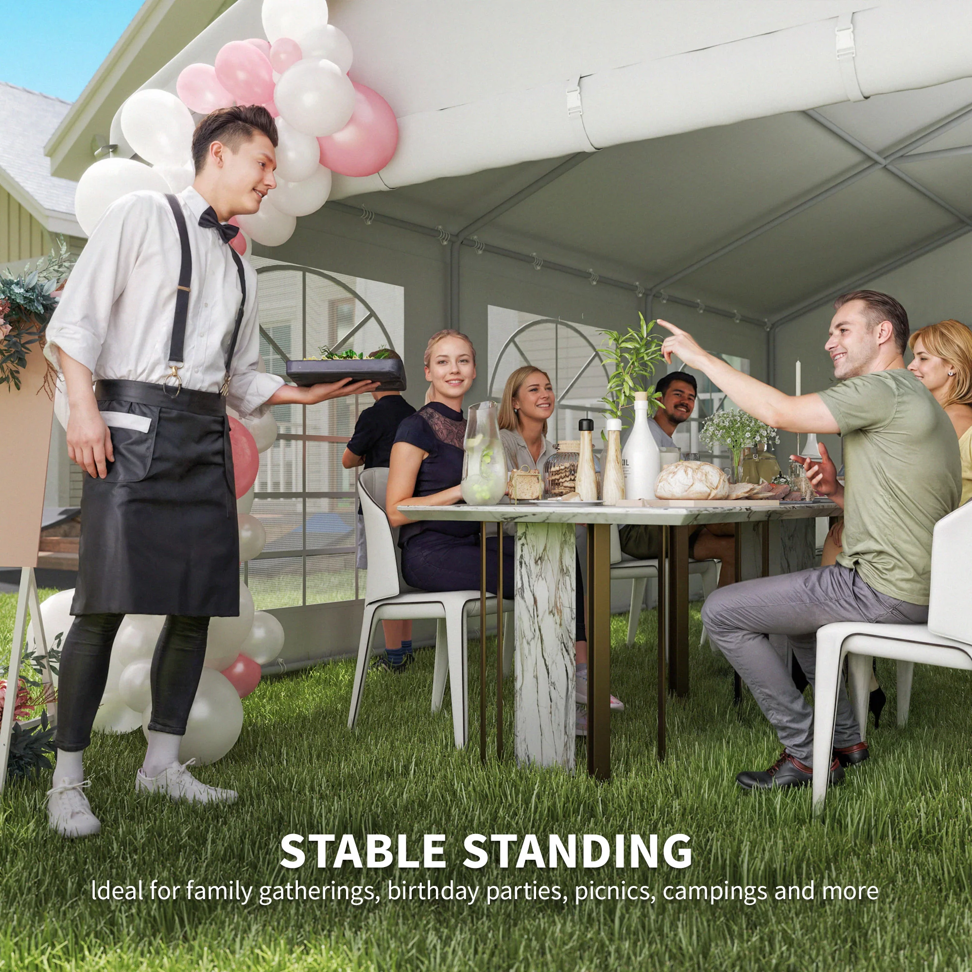 20' x 20' Heavy Duty Party Tent with Removable Sidewall, White - Image 9