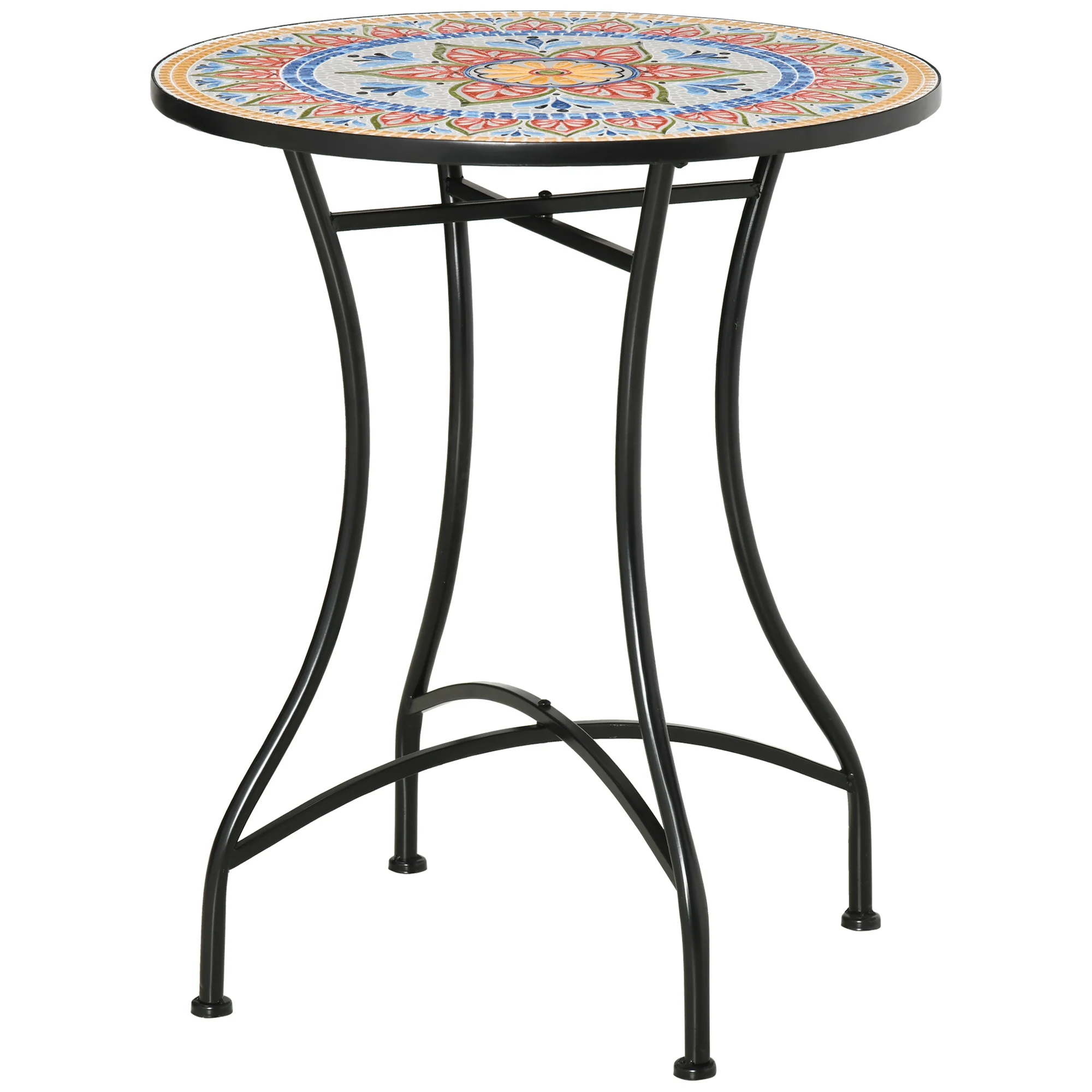 23.6" Mosaic Round Patio Coffee Table with Metal Frame for Outdoor, Poolside, Red - Image 12