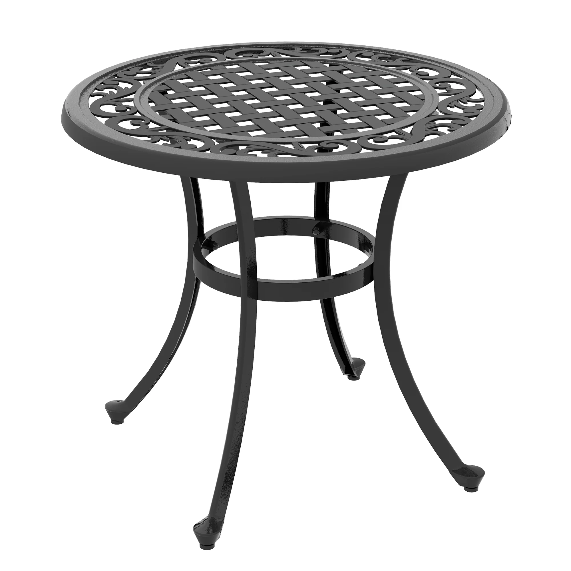 Round Side Table with Cast Aluminium Frame, Adjustable Feet for Patio, Gardem, Black - Image 12