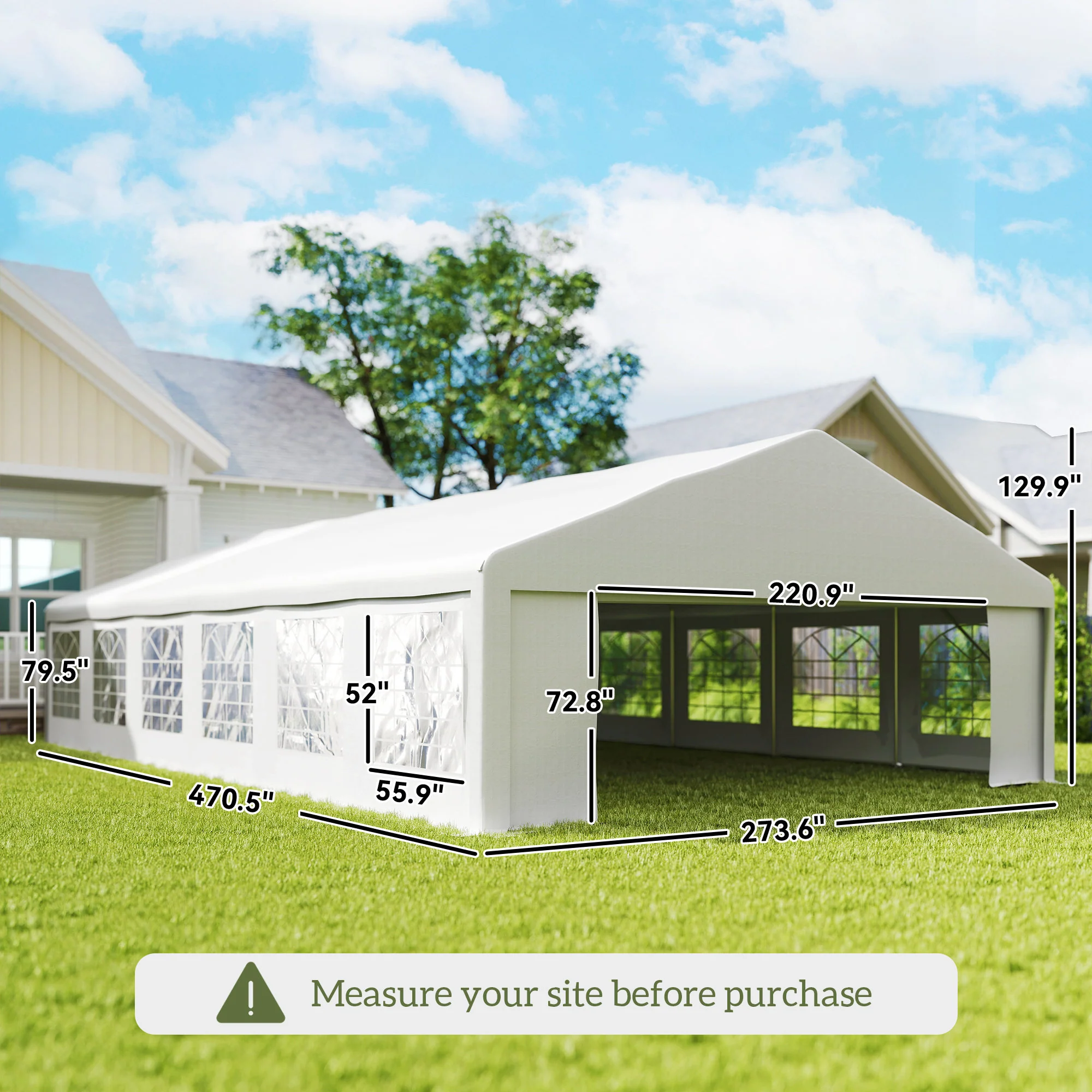 23 x 39 ft Heavy Duty Party Tent with Removable Sidewalls & Windows, Outside Waterproof Canopy for Parties, White - Image 5