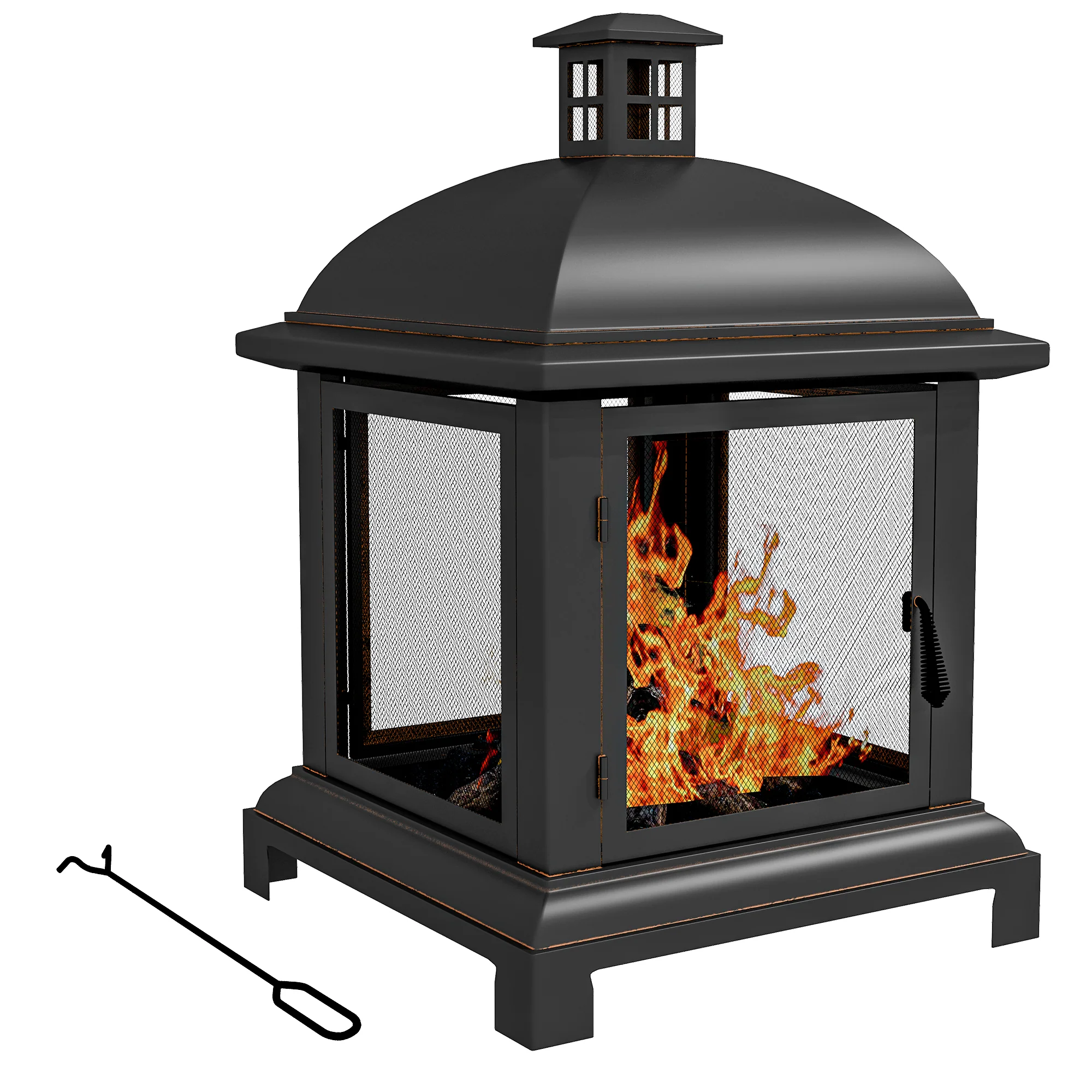 26" Fire Pit with Chimney Style, Outdoor Wood Burning Firepit with Spark Guard and Poker, Steel, Black - Image 12