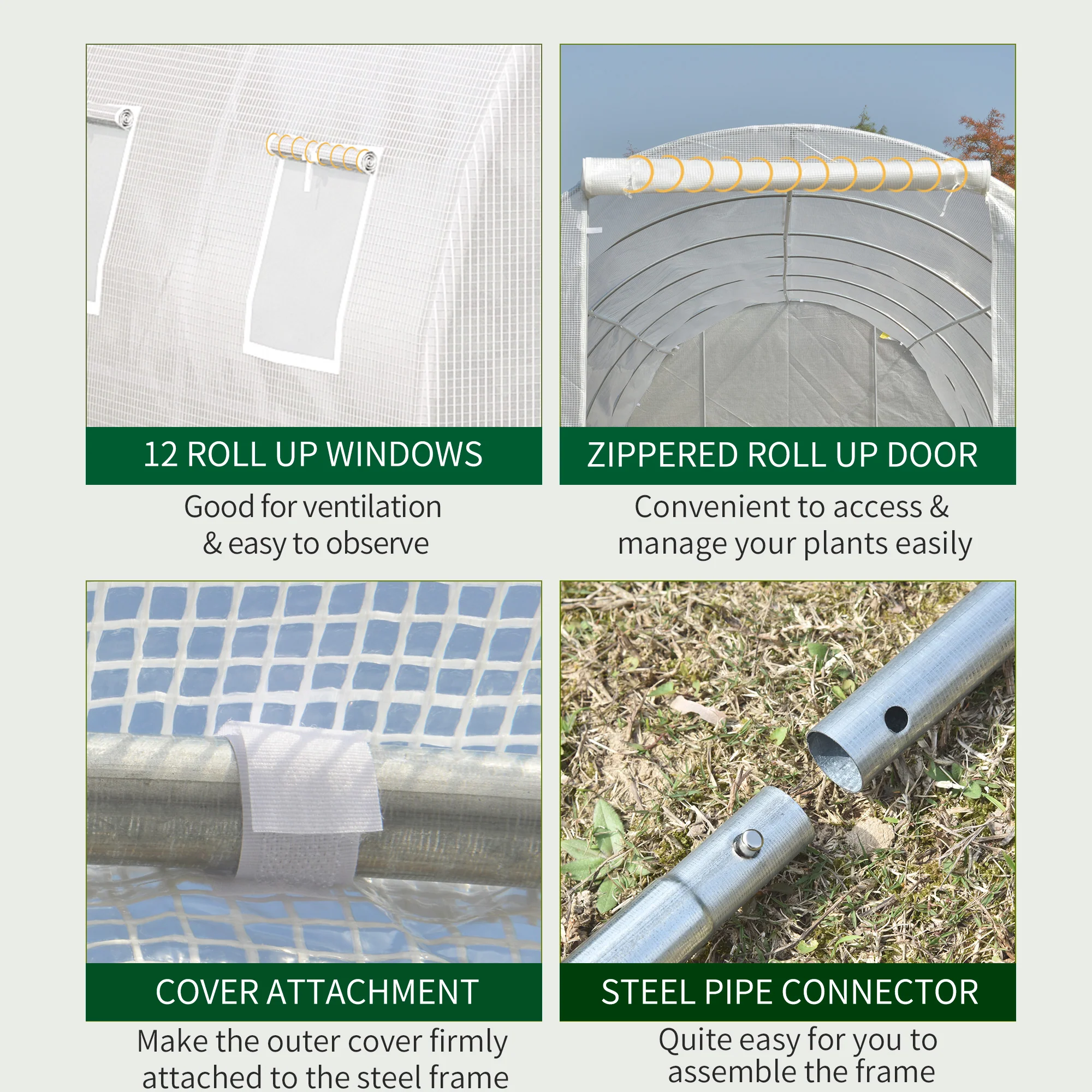 26' x 10' x 6.6' Large Walk in Tunnel Greenhouse Garden Plant Seed Green House Premium Steel Frame, White - Image 7